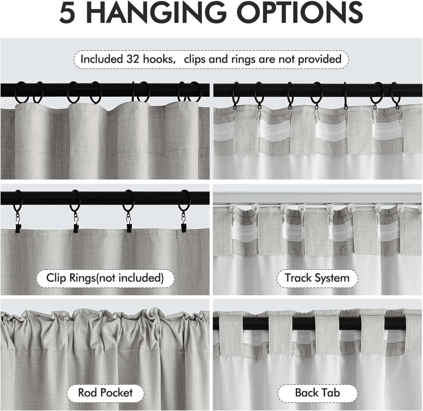 imageMIULEE 100 Blackout Curtains 90 Inch Long 2 Panels Set for Bedroom Thick Luxury Faux Linen Black Out Curtain Room Darkening Back Tab Pleat Window Textured Drapes with Hooks for Living Room BirchGrey