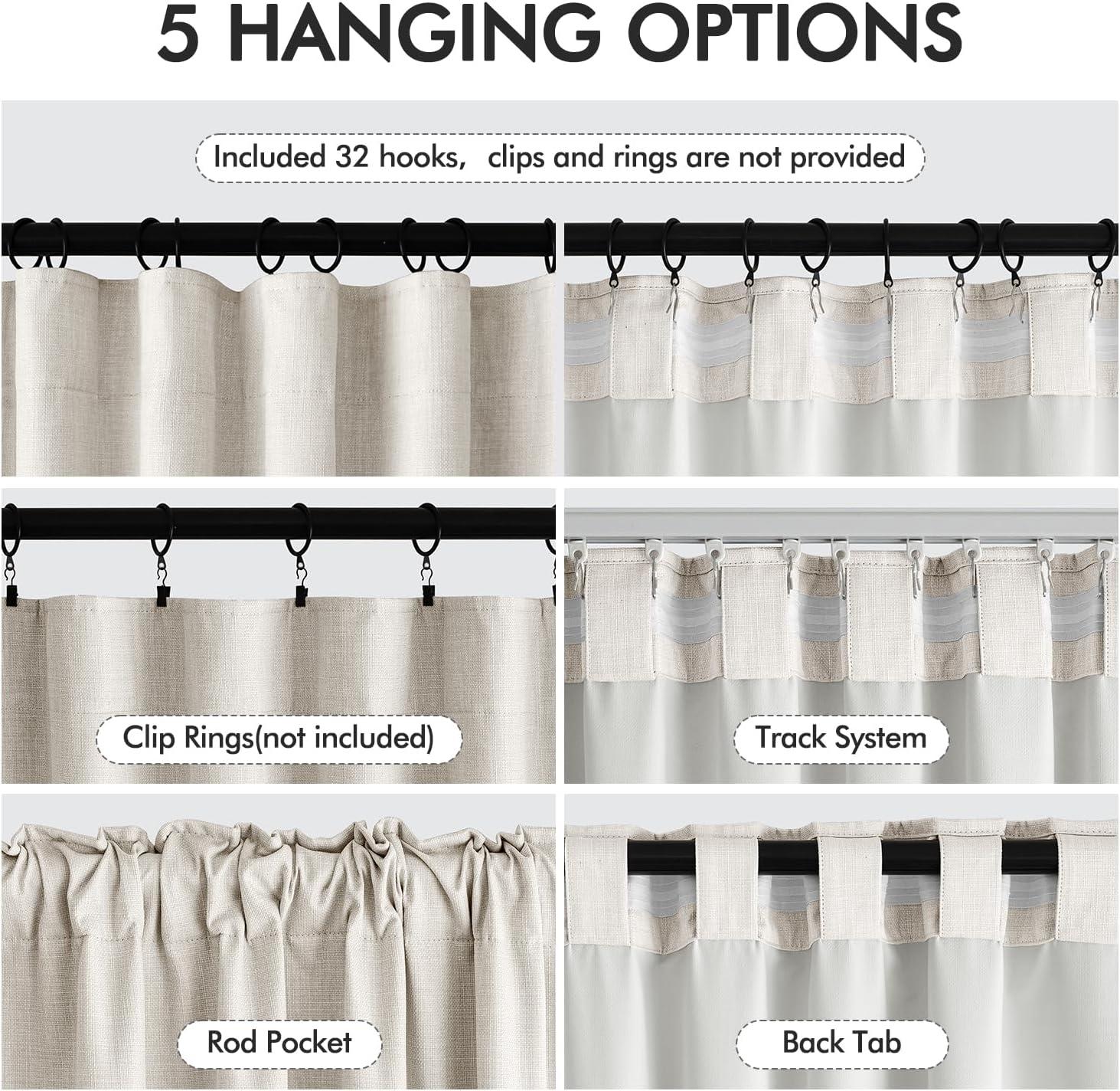 imageMIULEE 100 Blackout Curtains 90 Inch Long 2 Panels Set for Bedroom Thick Luxury Faux Linen Black Out Curtain Room Darkening Back Tab Pleat Window Textured Drapes with Hooks for Living Room BirchBirch