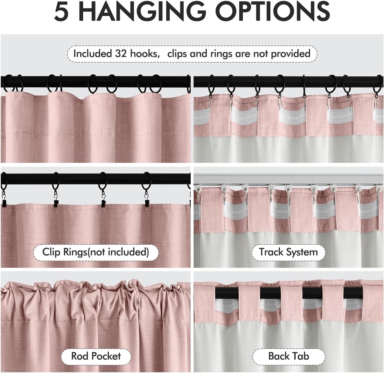 imageMIULEE 100 Blackout Curtains 90 Inch Long 2 Panels Set for Bedroom Thick Luxury Faux Linen Black Out Curtain Room Darkening Back Tab Pleat Window Textured Drapes with Hooks for Living Room BirchBaby Pink