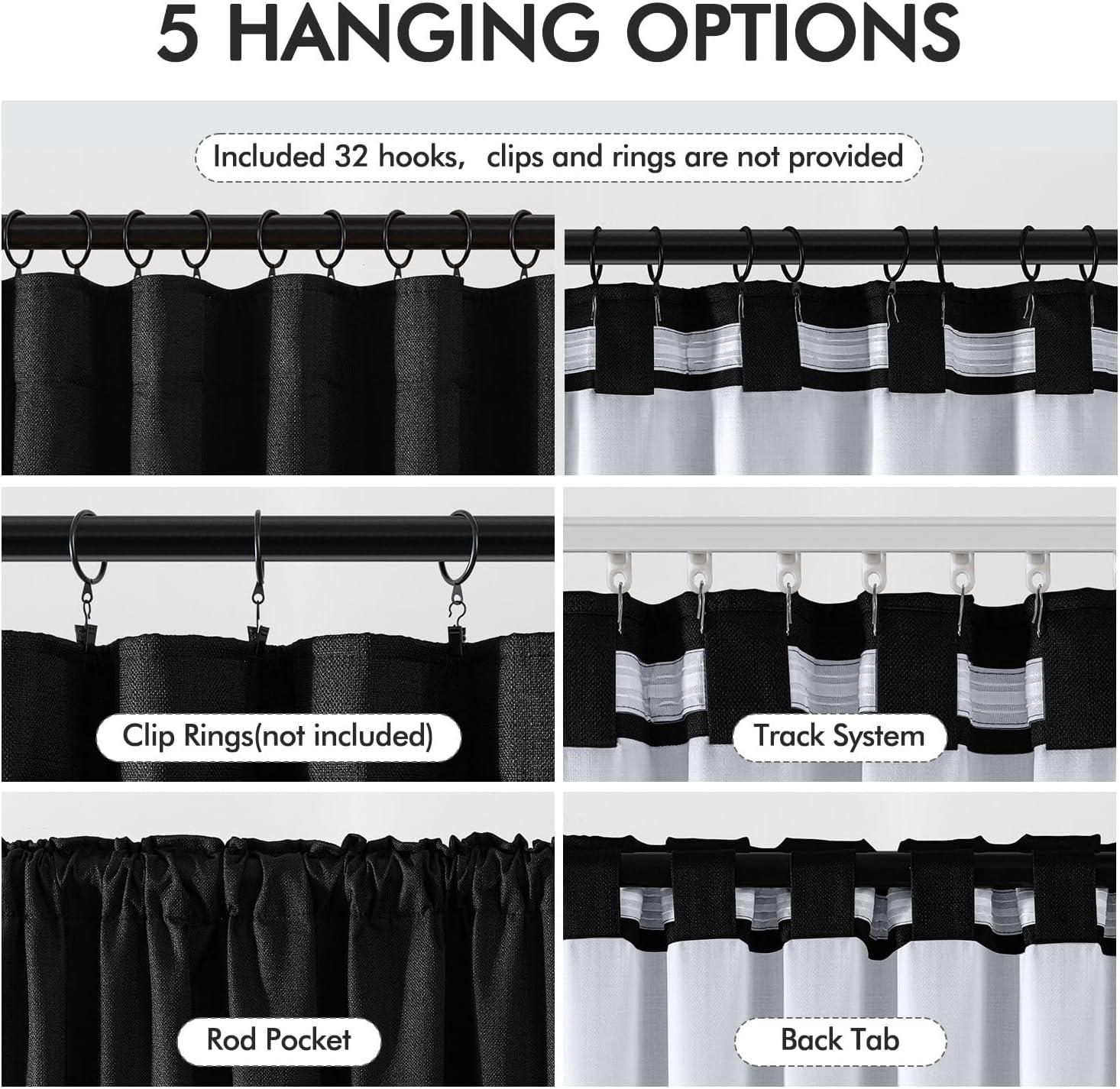 imageMIULEE 100 Blackout Curtains 90 Inch Long 2 Panels Set for Bedroom Thick Luxury Faux Linen Black Out Curtain Room Darkening Back Tab Pleat Window Textured Drapes with Hooks for Living Room BirchBlack