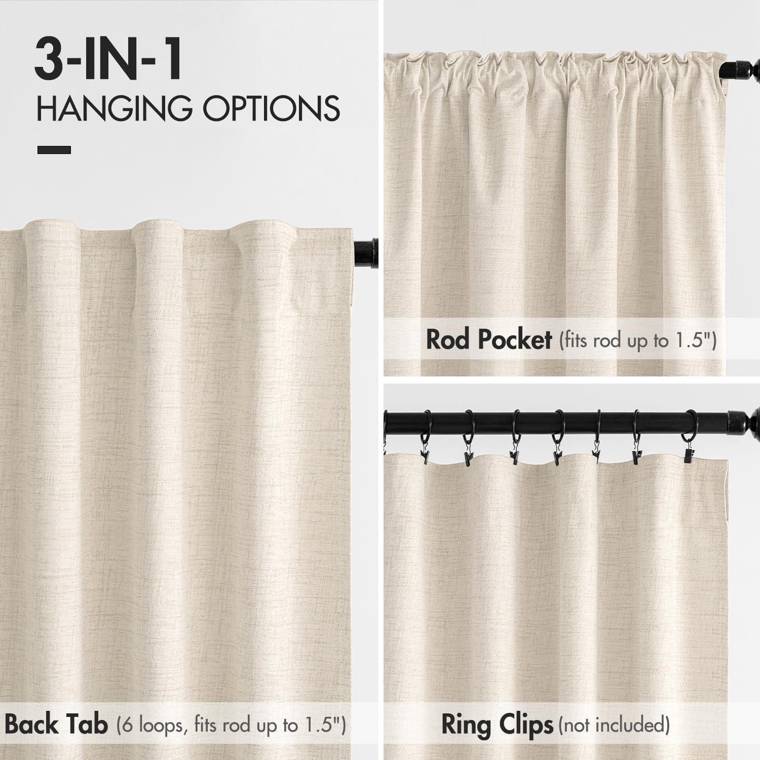 imageMIULEE 100 Blackout Curtains 90 inches Long Linen Curtains for Bedroom Black Out Window Treatments Thermal Insulated Room Darkening Drapes Back Tab Rod Pocket Emerald Green Christmas Decor 2 PanelsNatural Beige