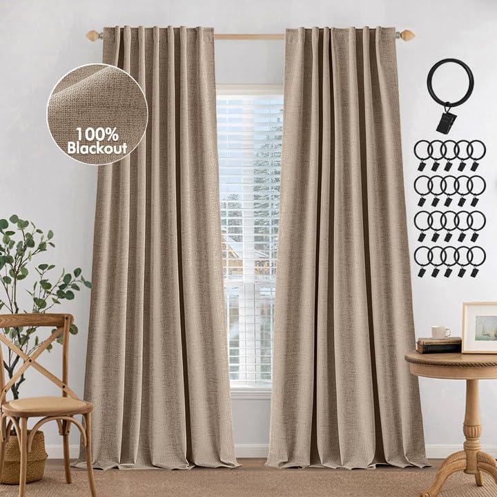 imageMIULEE 100 Blackout Curtains 90 inches Long Linen Curtains for Bedroom Black Out Window Treatments Thermal Insulated Room Darkening Drapes Back Tab Rod Pocket Emerald Green Christmas Decor 2 PanelsCopper Brown