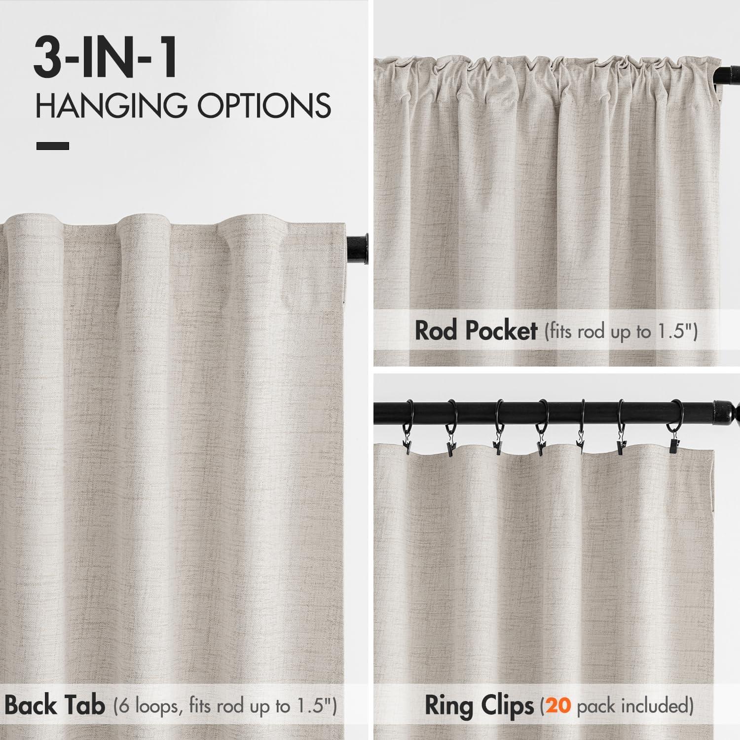 imageMIULEE 100 Blackout Curtains 90 inches Long Linen Curtains for Bedroom Black Out Window Treatments Thermal Insulated Room Darkening Drapes Back Tab Rod Pocket Emerald Green Christmas Decor 2 PanelsCream