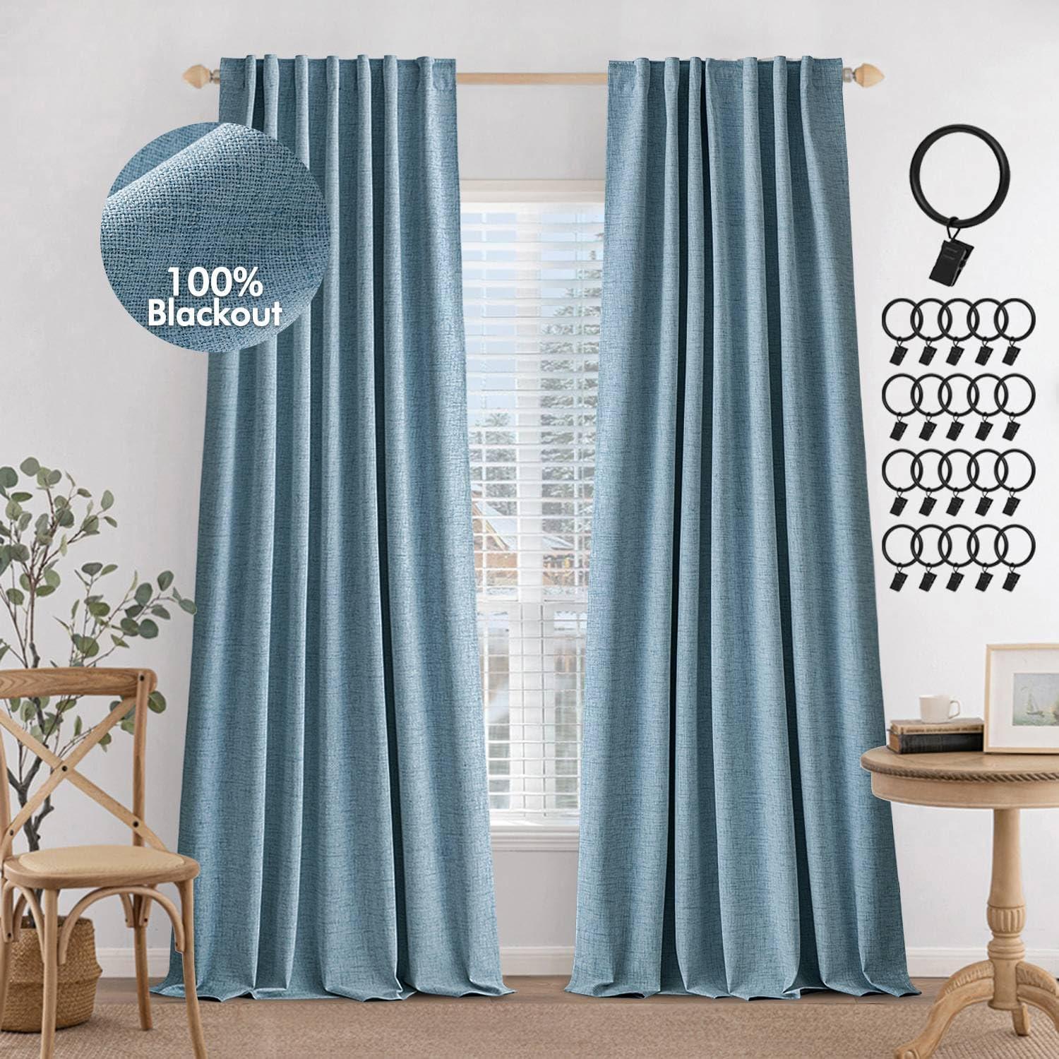 imageMIULEE 100 Blackout Curtains 90 inches Long Linen Curtains for Bedroom Black Out Window Treatments Thermal Insulated Room Darkening Drapes Back Tab Rod Pocket Emerald Green Christmas Decor 2 PanelsSlate Blue