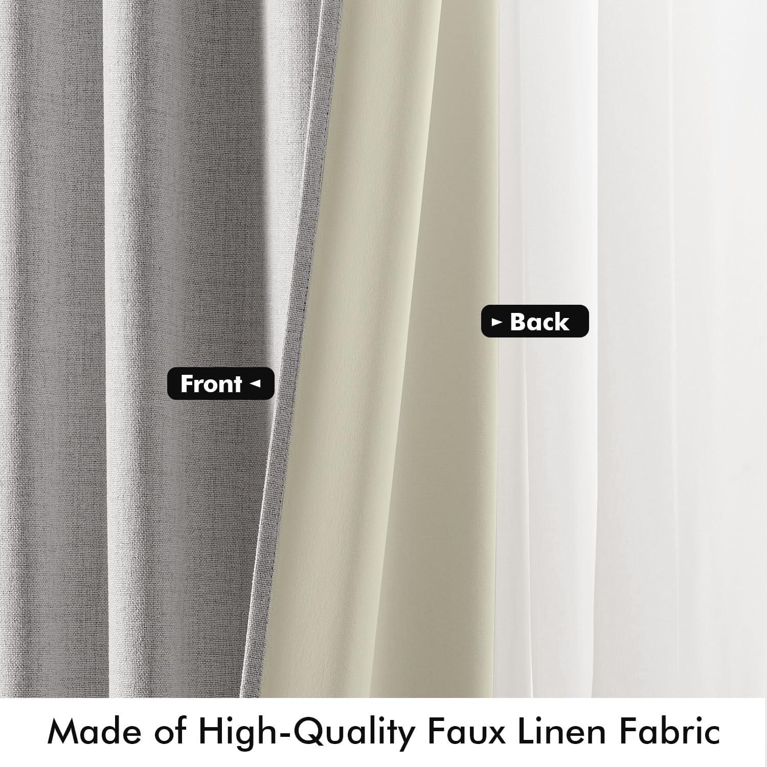 imageMIULEE 100 Blackout Linen Curtains for Bedroom Christmas Emerald Green Solid Luxury Decor Thermal Insulation Room Darkening Drapes for Living Room Nursery Back Tab Rod Pocket 42 x 84 Inches 2 PanelsGreyish White