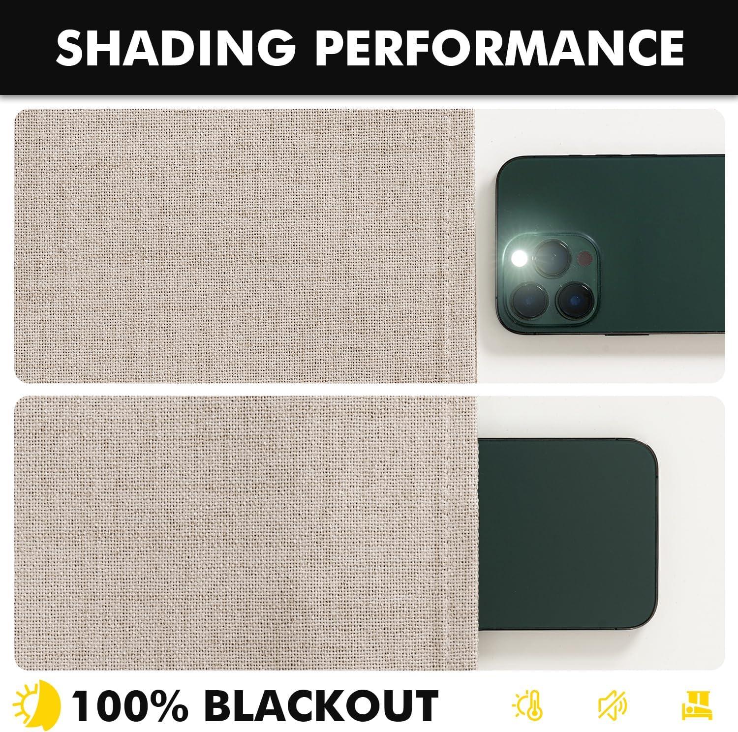 imageMIULEE 100 Blackout Linen Curtains for Bedroom Christmas Emerald Green Solid Luxury Decor Thermal Insulation Room Darkening Drapes for Living Room Nursery Back Tab Rod Pocket 42 x 84 Inches 2 PanelsBeige
