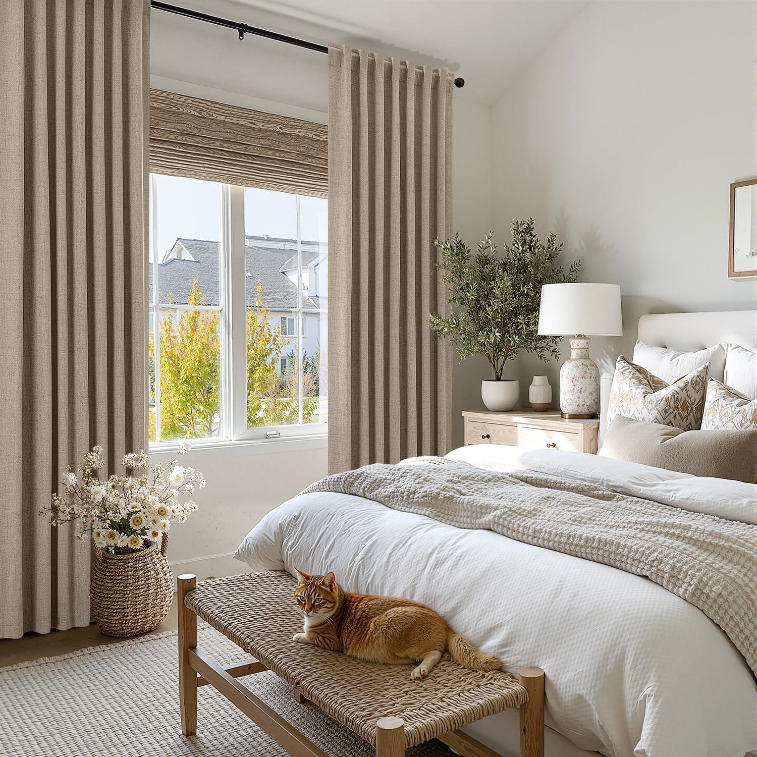 imageMIULEE 100 Blackout Linen Curtains for Bedroom Christmas Emerald Green Solid Luxury Decor Thermal Insulation Room Darkening Drapes for Living Room Nursery Back Tab Rod Pocket 42 x 84 Inches 2 PanelsCopper Brown