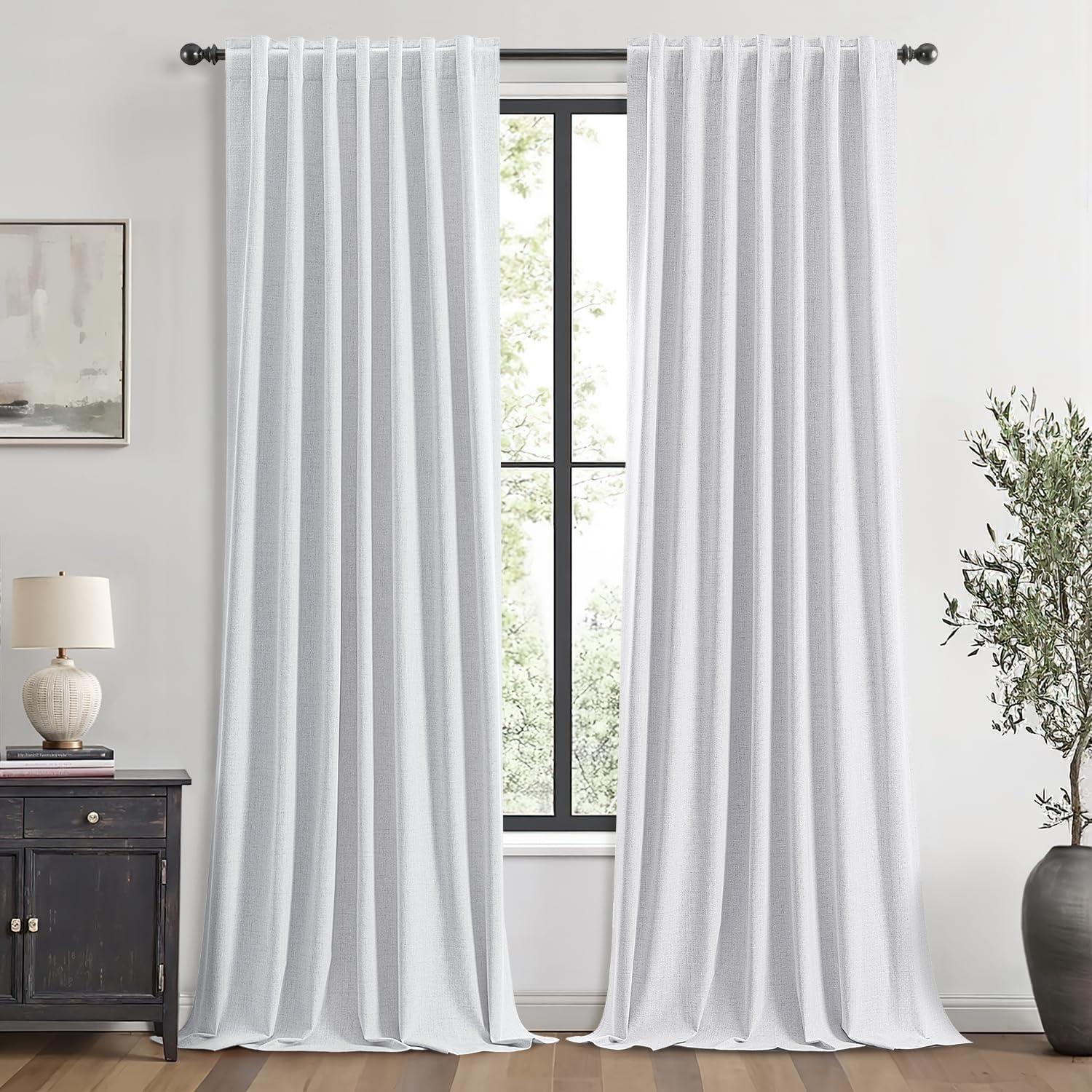 imageMIULEE 100 Blackout Linen Curtains for Bedroom Christmas Emerald Green Solid Luxury Decor Thermal Insulation Room Darkening Drapes for Living Room Nursery Back Tab Rod Pocket 42 x 84 Inches 2 PanelsGrayish White