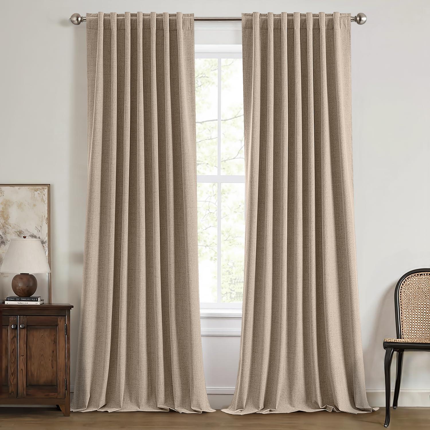 imageMIULEE 100 Blackout Linen Curtains for Bedroom Christmas Emerald Green Solid Luxury Decor Thermal Insulation Room Darkening Drapes for Living Room Nursery Back Tab Rod Pocket 42 x 84 Inches 2 PanelsCopper Brown