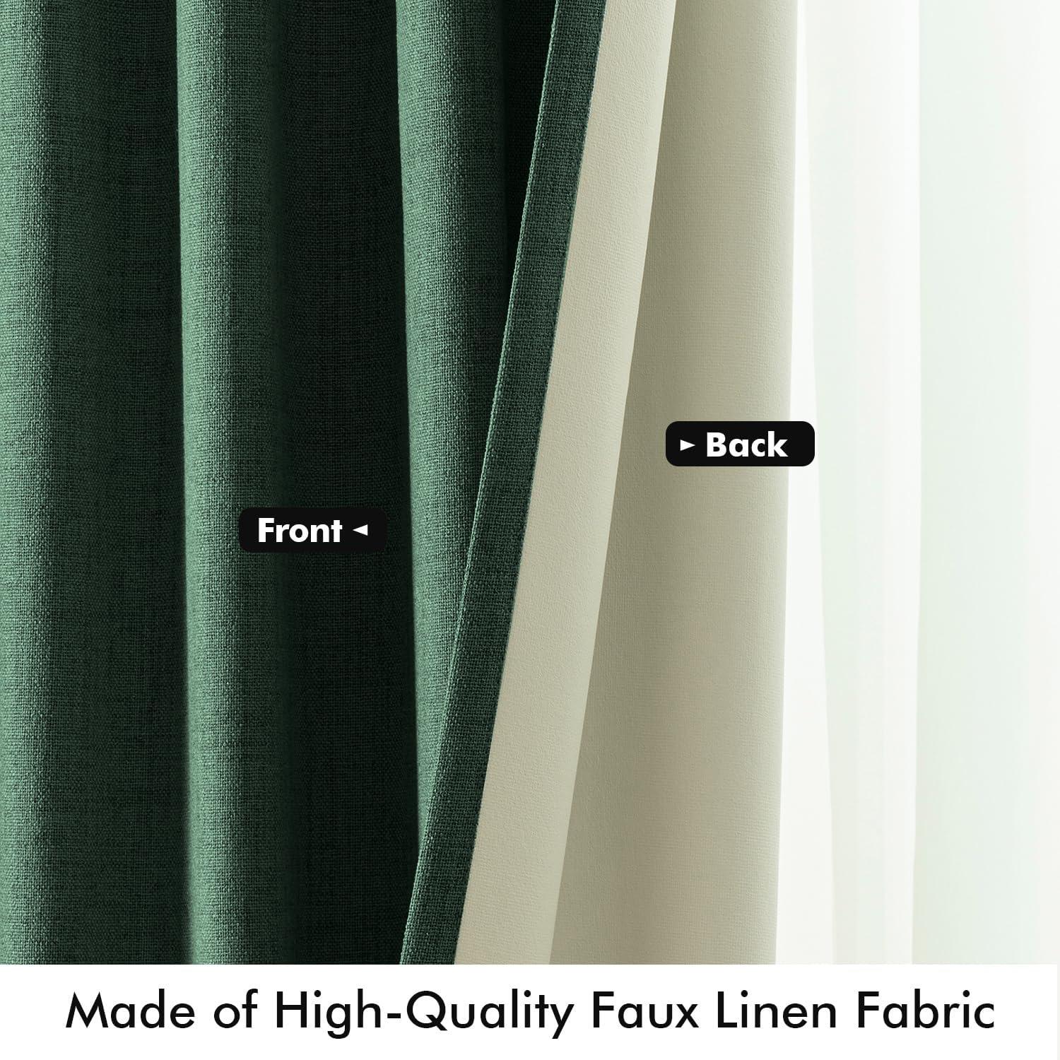 imageMIULEE 100 Blackout Linen Curtains for Bedroom Christmas Emerald Green Solid Luxury Decor Thermal Insulation Room Darkening Drapes for Living Room Nursery Back Tab Rod Pocket 42 x 84 Inches 2 PanelsEmerald Green