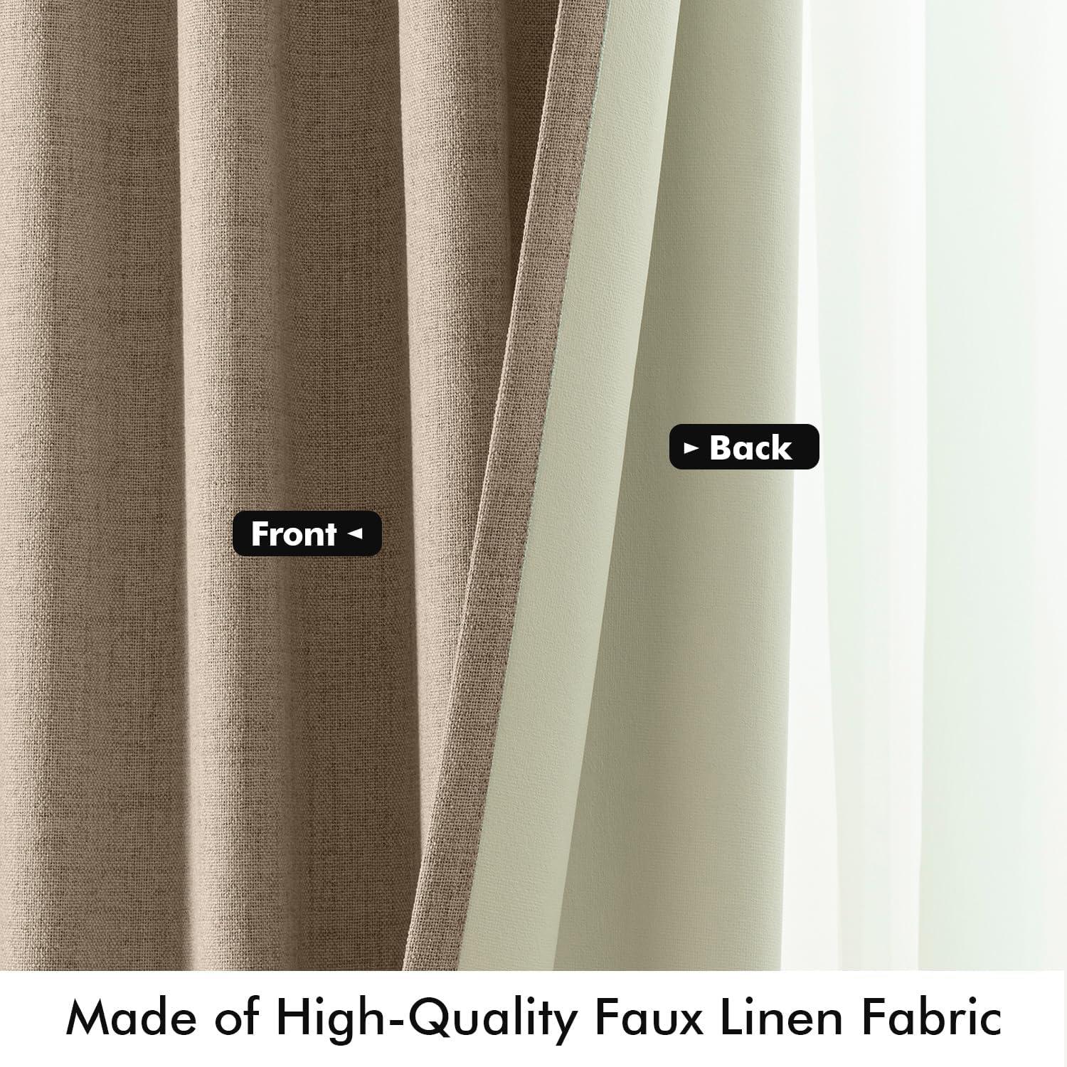 imageMIULEE 100 Blackout Linen Curtains for Bedroom Christmas Emerald Green Solid Luxury Decor Thermal Insulation Room Darkening Drapes for Living Room Nursery Back Tab Rod Pocket 42 x 84 Inches 2 PanelsCopper Brown