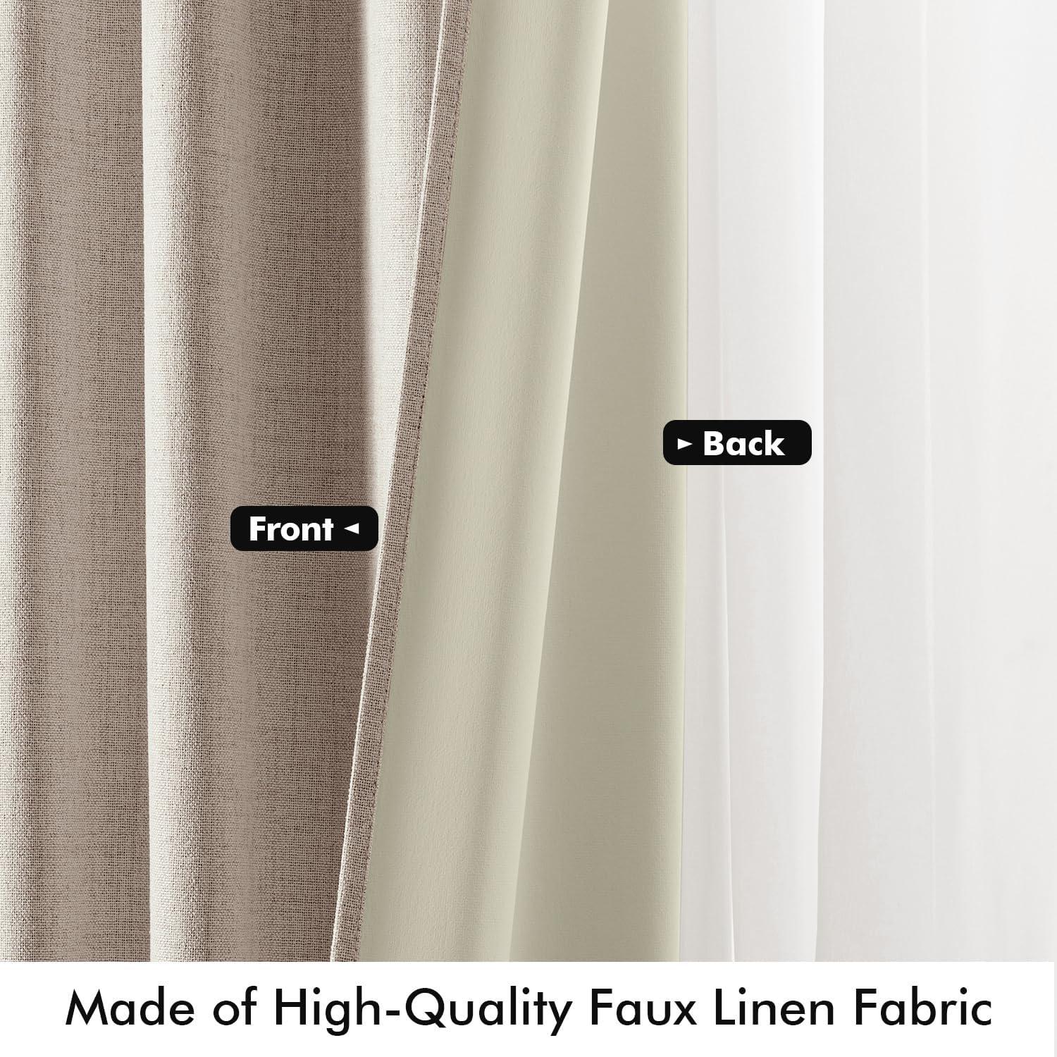 imageMIULEE 100 Blackout Linen Curtains for Bedroom Christmas Emerald Green Solid Luxury Decor Thermal Insulation Room Darkening Drapes for Living Room Nursery Back Tab Rod Pocket 42 x 84 Inches 2 PanelsKhaki