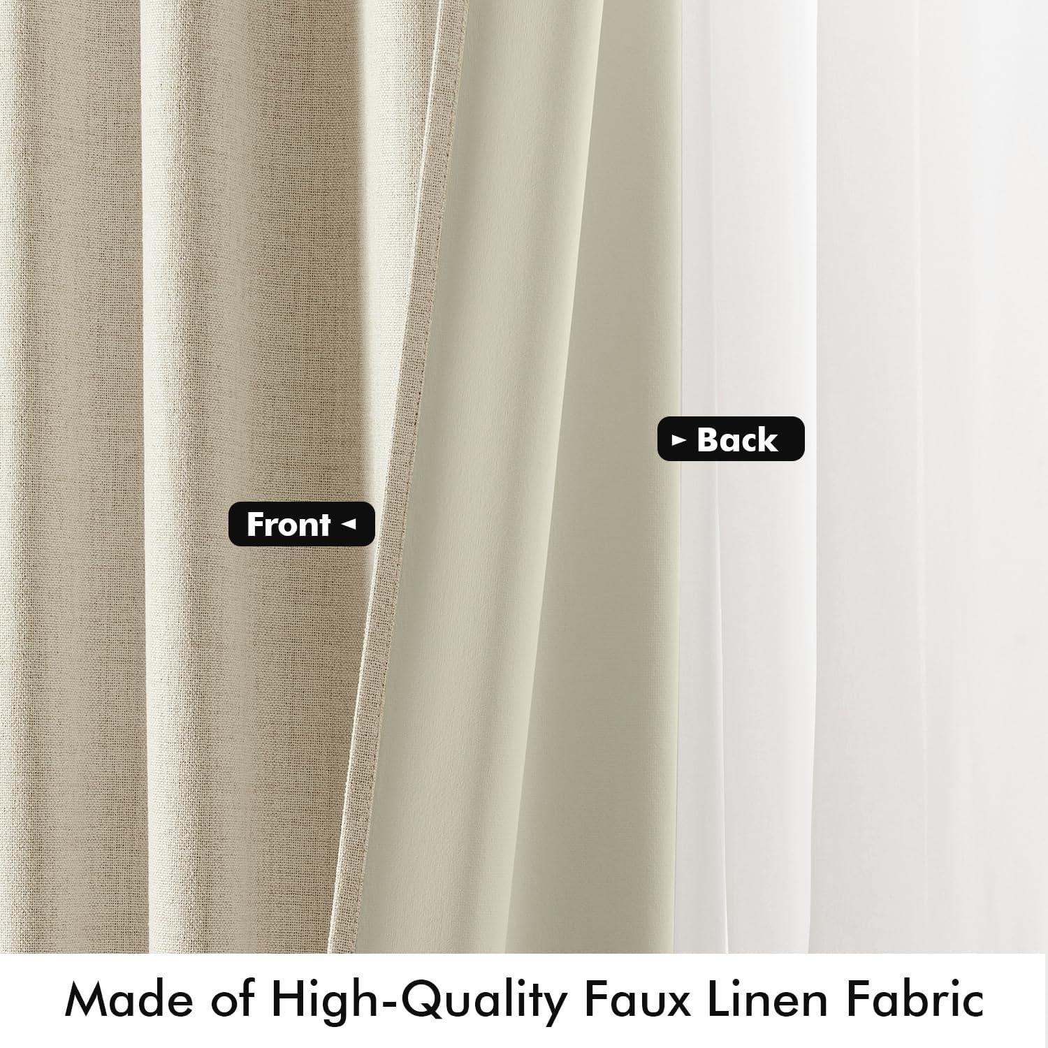 imageMIULEE 100 Blackout Linen Curtains for Bedroom Christmas Emerald Green Solid Luxury Decor Thermal Insulation Room Darkening Drapes for Living Room Nursery Back Tab Rod Pocket 42 x 84 Inches 2 PanelsCream