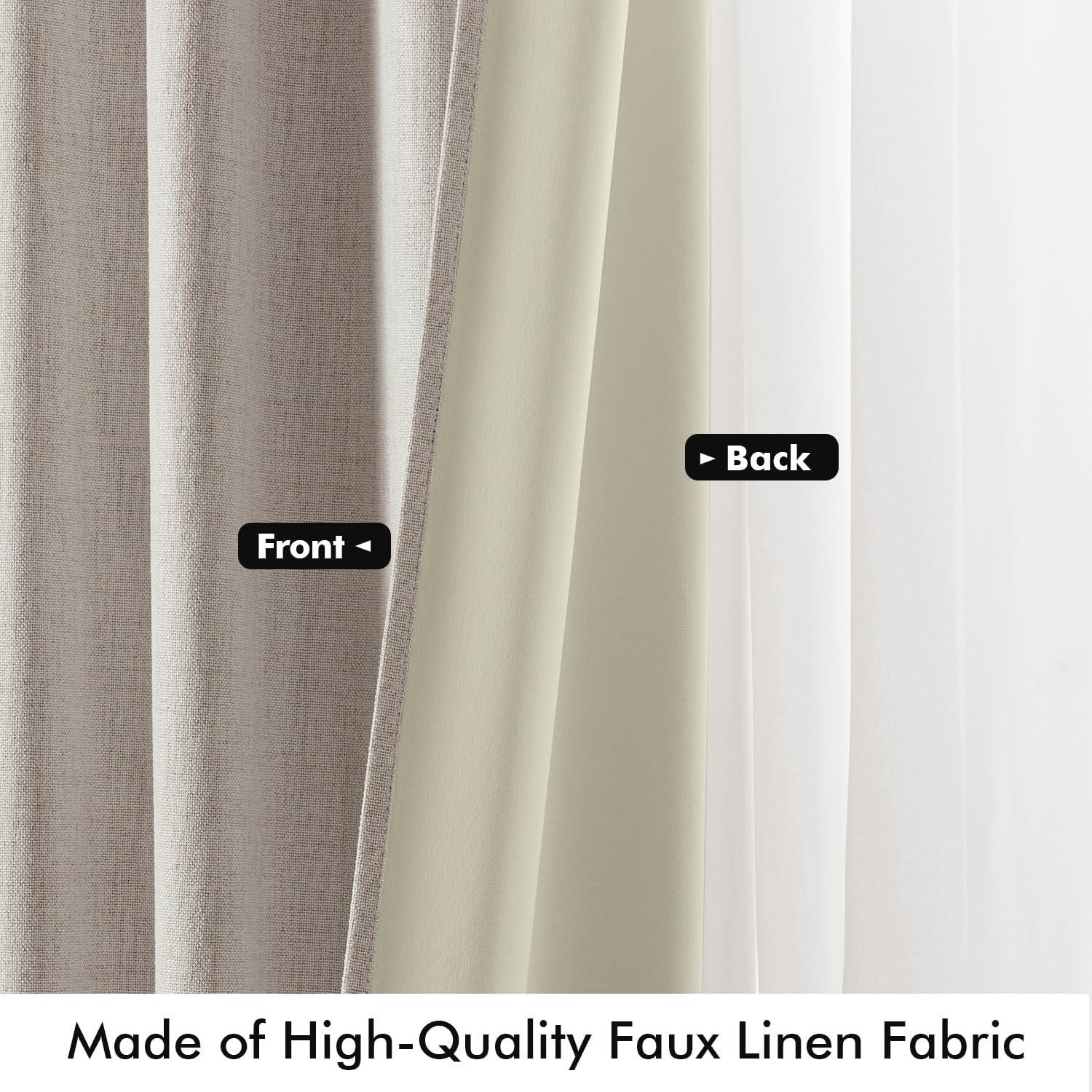imageMIULEE 100 Blackout Linen Curtains for Bedroom Christmas Emerald Green Solid Luxury Decor Thermal Insulation Room Darkening Drapes for Living Room Nursery Back Tab Rod Pocket 42 x 84 Inches 2 PanelsIvory