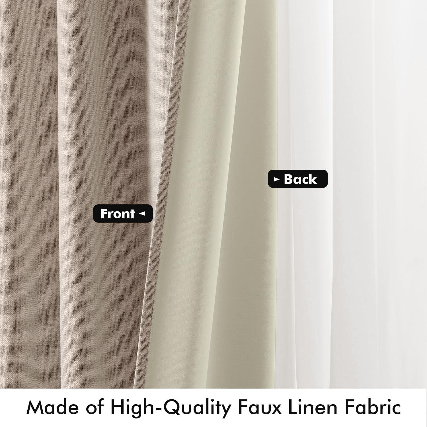 imageMIULEE 100 Blackout Linen Curtains for Bedroom Christmas Emerald Green Solid Luxury Decor Thermal Insulation Room Darkening Drapes for Living Room Nursery Back Tab Rod Pocket 42 x 84 Inches 2 PanelsBeige