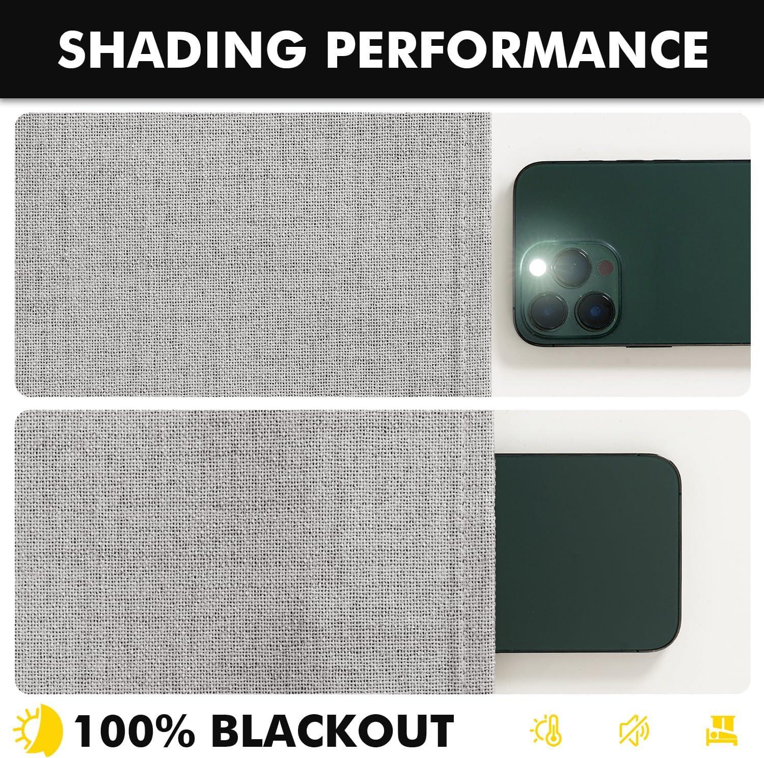 imageMIULEE 100 Blackout Linen Curtains for Bedroom Christmas Emerald Green Solid Luxury Decor Thermal Insulation Room Darkening Drapes for Living Room Nursery Back Tab Rod Pocket 42 x 84 Inches 2 PanelsGreyish White