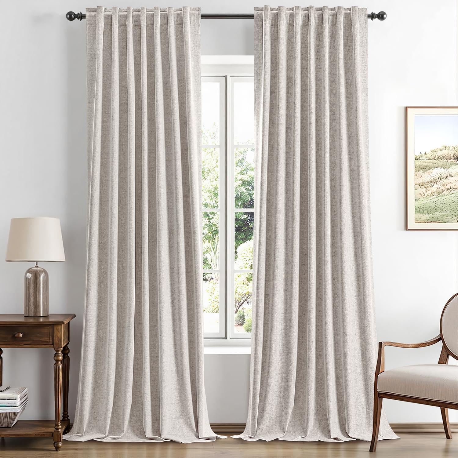imageMIULEE 100 Blackout Linen Curtains for Bedroom Christmas Emerald Green Solid Luxury Decor Thermal Insulation Room Darkening Drapes for Living Room Nursery Back Tab Rod Pocket 42 x 84 Inches 2 PanelsIvory