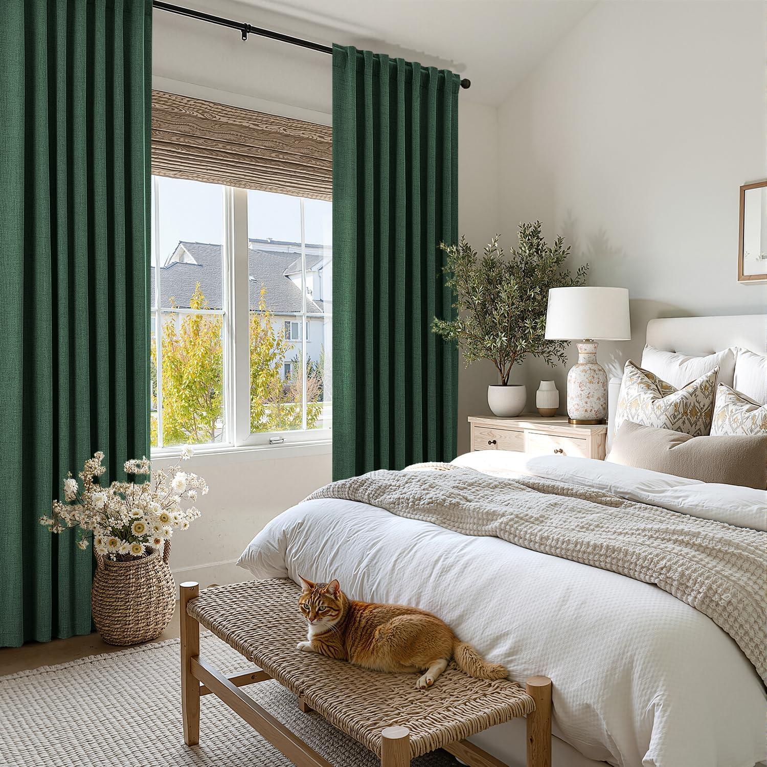 imageMIULEE 100 Blackout Linen Curtains for Bedroom Christmas Emerald Green Solid Luxury Decor Thermal Insulation Room Darkening Drapes for Living Room Nursery Back Tab Rod Pocket 42 x 84 Inches 2 PanelsEmerald Green