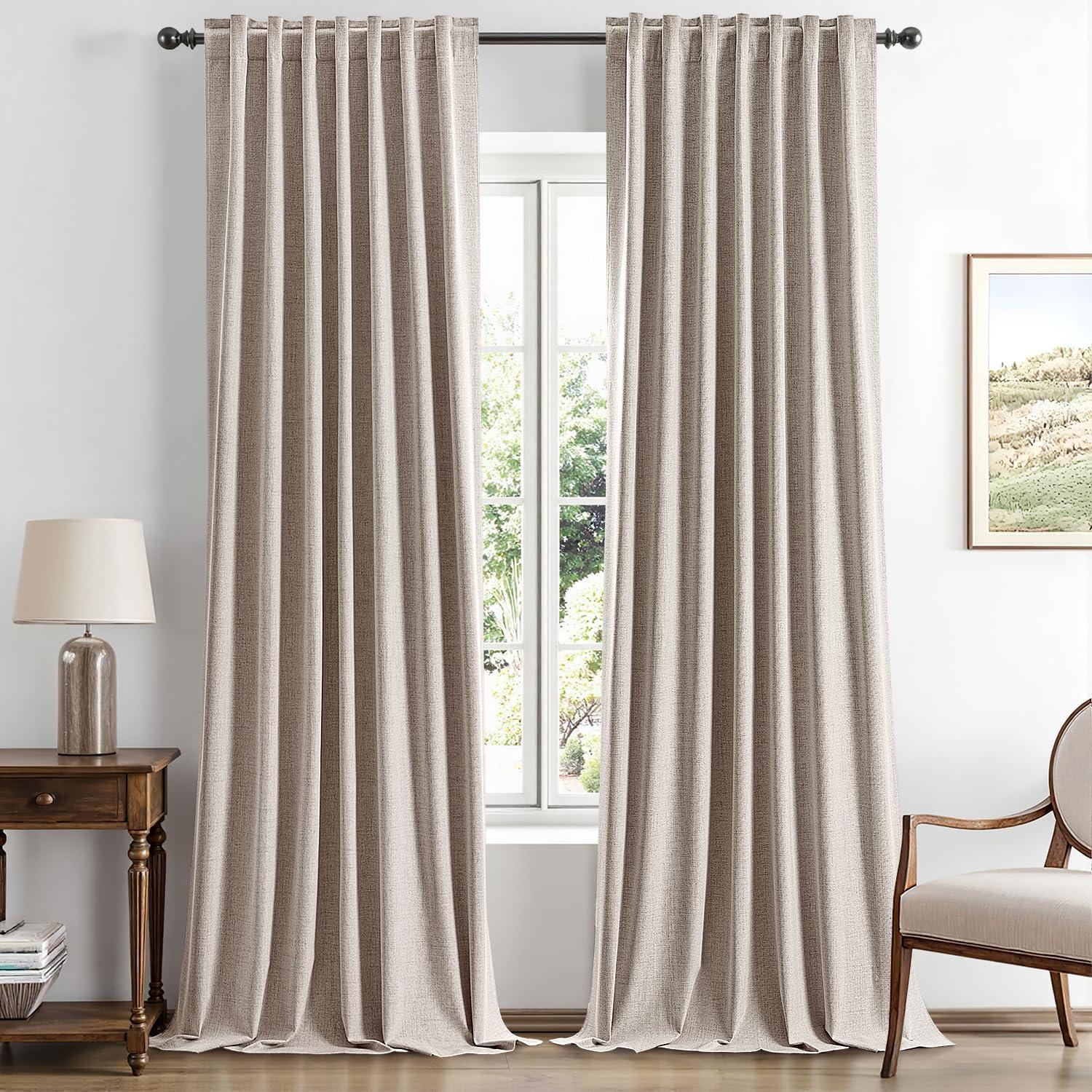 imageMIULEE 100 Blackout Linen Curtains for Bedroom Christmas Emerald Green Solid Luxury Decor Thermal Insulation Room Darkening Drapes for Living Room Nursery Back Tab Rod Pocket 42 x 84 Inches 2 PanelsKhaki