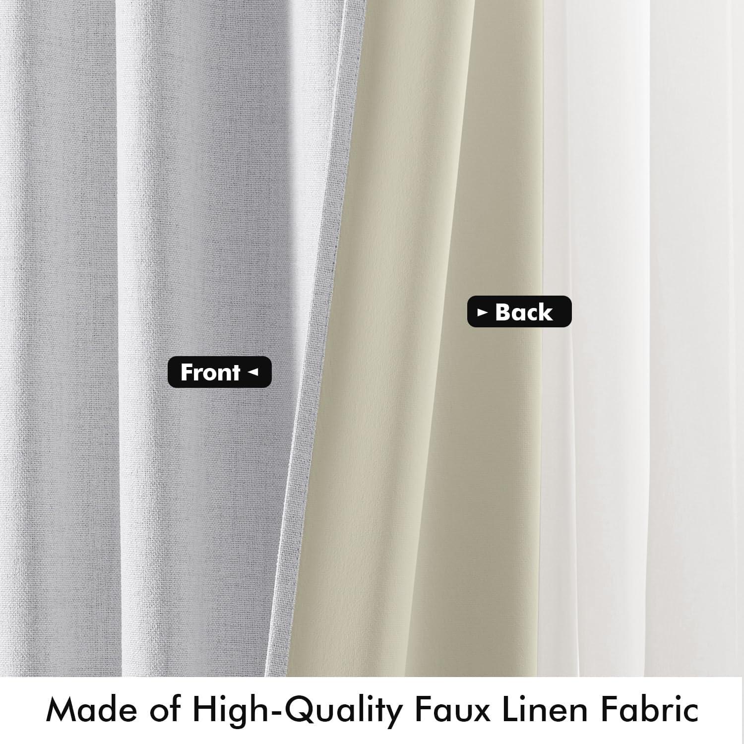 imageMIULEE 100 Blackout Linen Curtains for Bedroom Christmas Emerald Green Solid Luxury Decor Thermal Insulation Room Darkening Drapes for Living Room Nursery Back Tab Rod Pocket 42 x 84 Inches 2 PanelsGrayish White