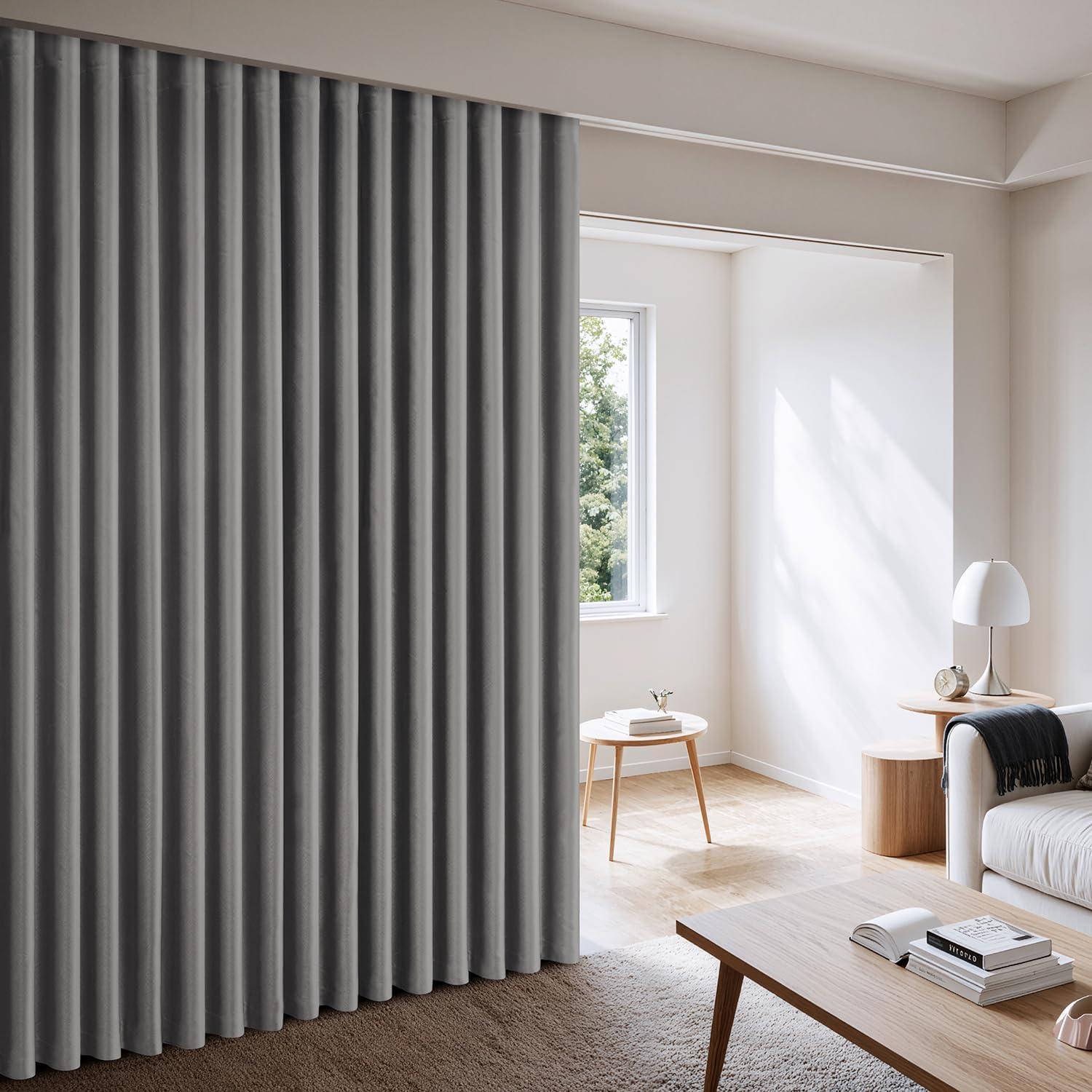 imageMIULEE 100 Blackout Room Divider Curtains Extra Wide Ceiling Halloween Panel Sound Proof Thermal Privacy Drapes for Living Room Bedroom Sliding Door Ceiling Track W100 x L96 Inch Black 1 PanelGrey