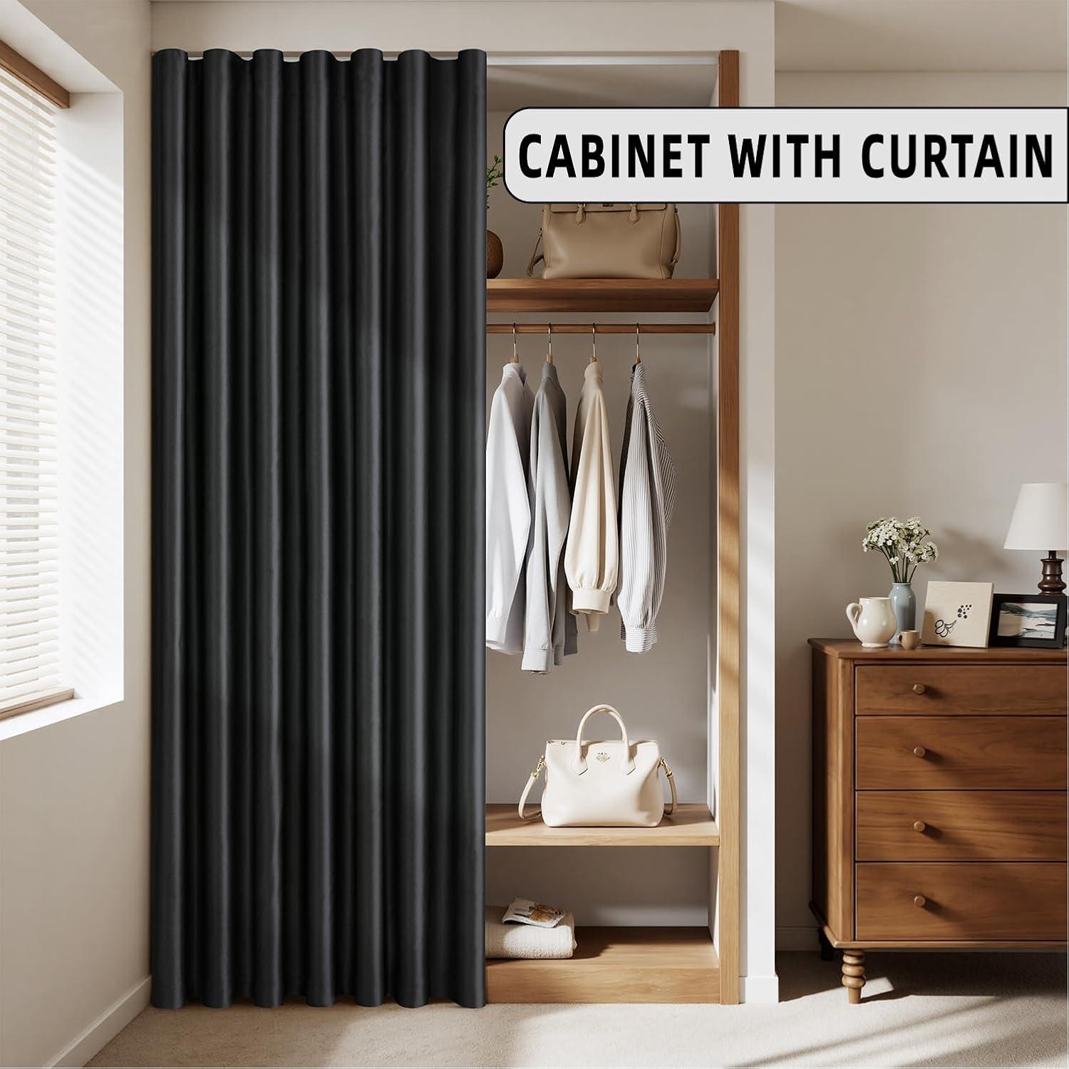 imageMIULEE 100 Blackout Room Divider Curtains Extra Wide Ceiling Halloween Panel Sound Proof Thermal Privacy Drapes for Living Room Bedroom Sliding Door Ceiling Track W100 x L96 Inch Black 1 PanelBlack