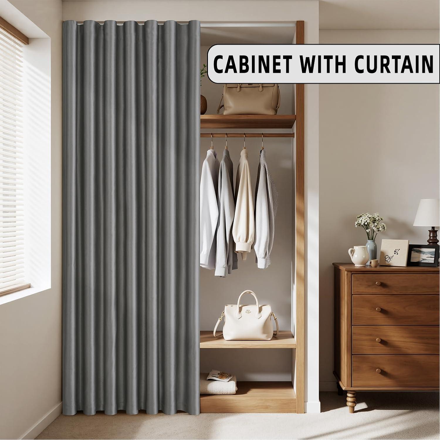 imageMIULEE 100 Blackout Room Divider Curtains Extra Wide Ceiling Halloween Panel Sound Proof Thermal Privacy Drapes for Living Room Bedroom Sliding Door Ceiling Track W100 x L96 Inch Black 1 PanelGrey