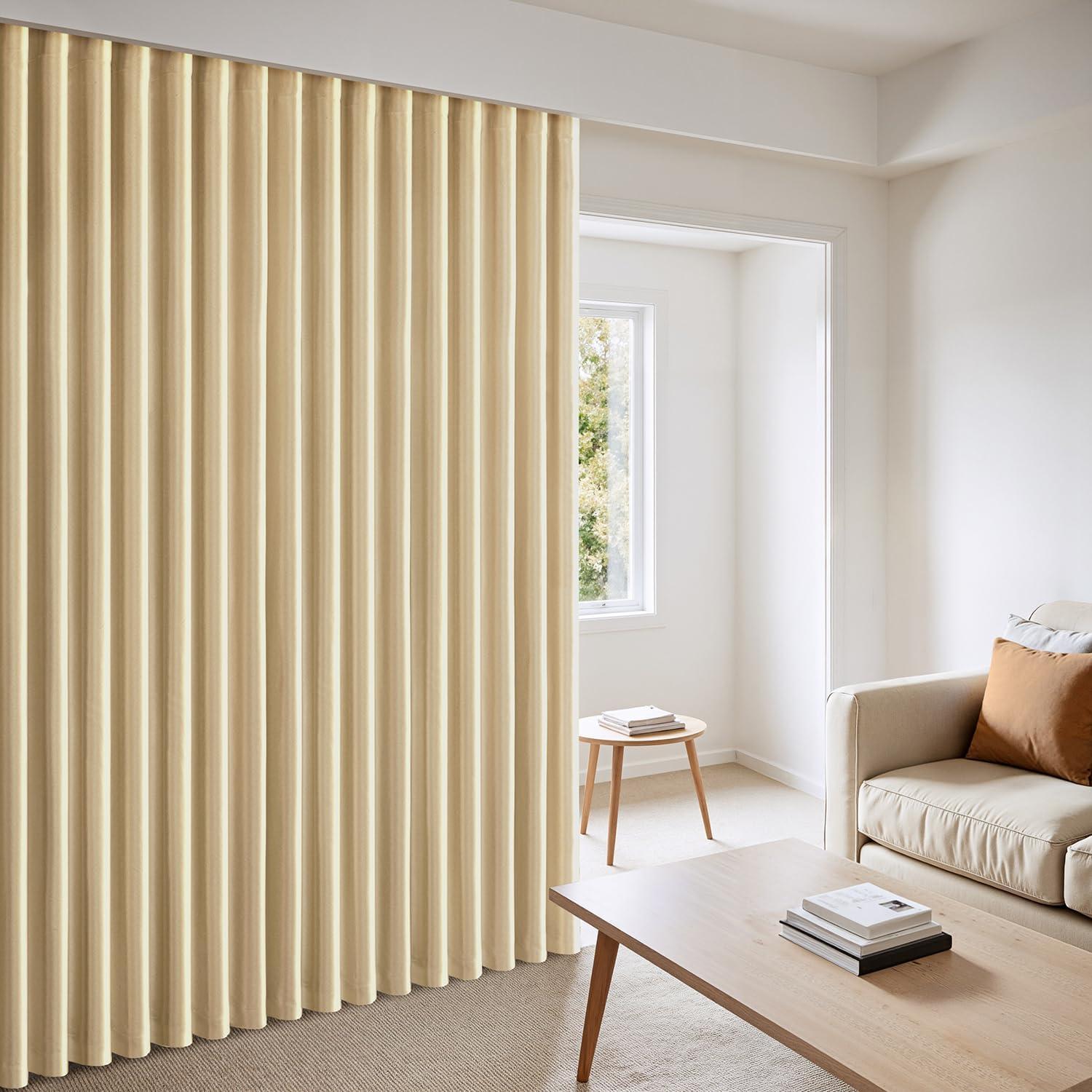 imageMIULEE 100 Blackout Room Divider Curtains Extra Wide Ceiling Halloween Panel Sound Proof Thermal Privacy Drapes for Living Room Bedroom Sliding Door Ceiling Track W100 x L96 Inch Black 1 PanelBeige