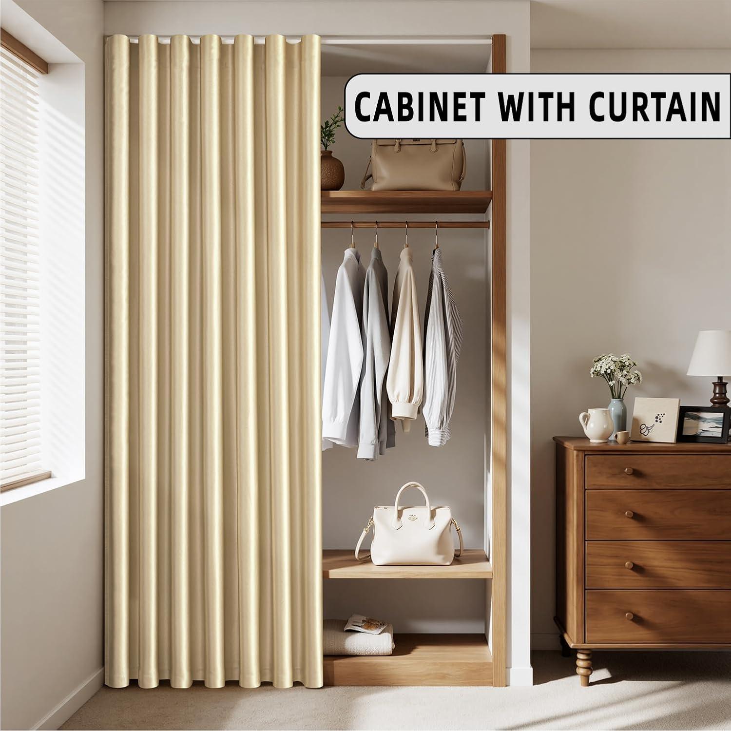 imageMIULEE 100 Blackout Room Divider Curtains Extra Wide Ceiling Halloween Panel Sound Proof Thermal Privacy Drapes for Living Room Bedroom Sliding Door Ceiling Track W100 x L96 Inch Black 1 PanelBeige