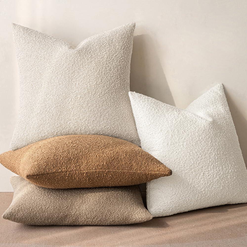 imageMIULEE 18x18 Inch Decorative Pillow Covers for Couch Bed Set of 2 Textured Boucle Neutral Winter Throw Pillows Orange Accent Solid Cushion Pillowcases Sofa Livingroom Home DecorWhite