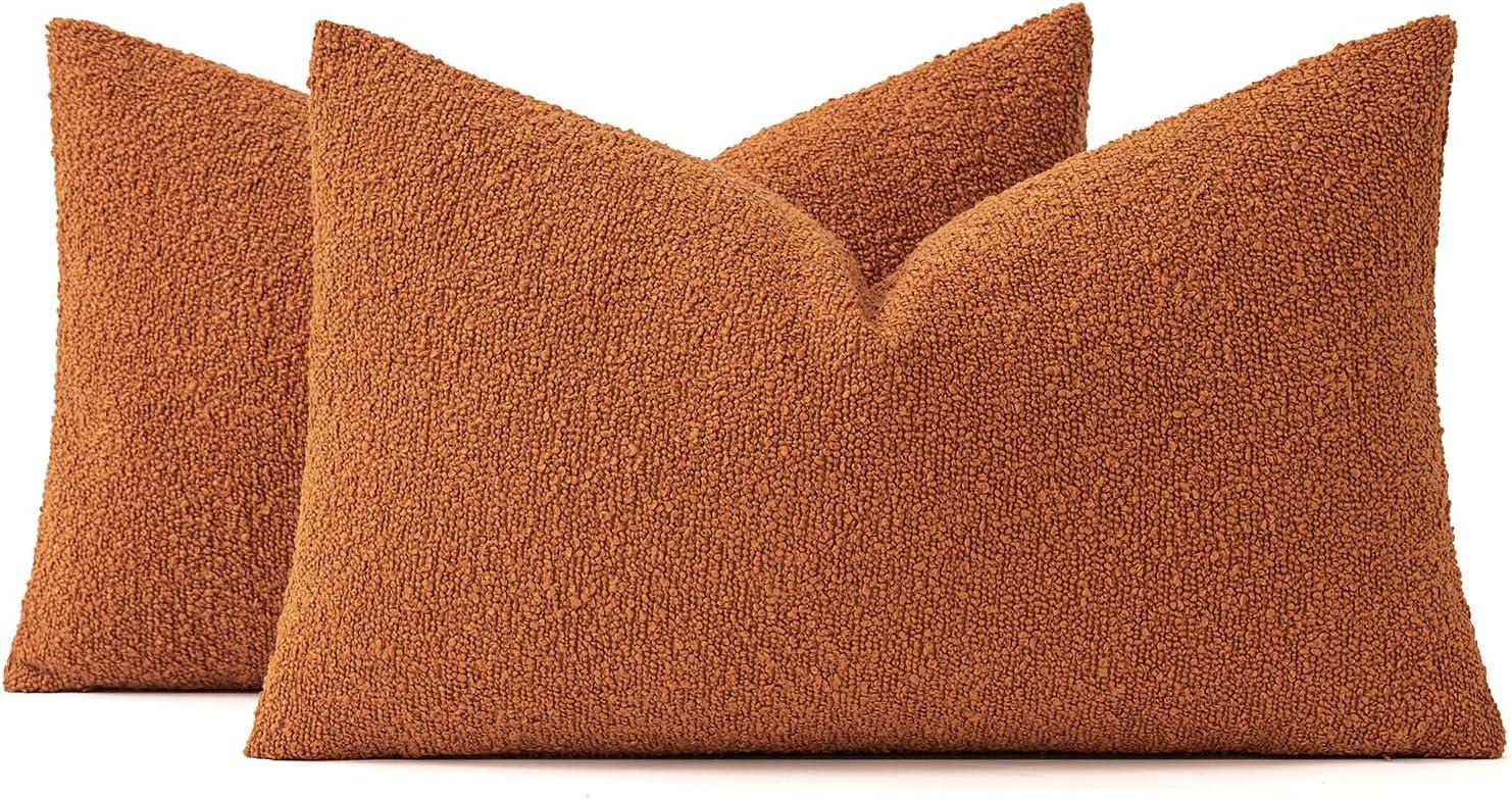 imageMIULEE 18x18 Inch Decorative Pillow Covers for Couch Bed Set of 2 Textured Boucle Neutral Winter Throw Pillows Orange Accent Solid Cushion Pillowcases Sofa Livingroom Home DecorOrange