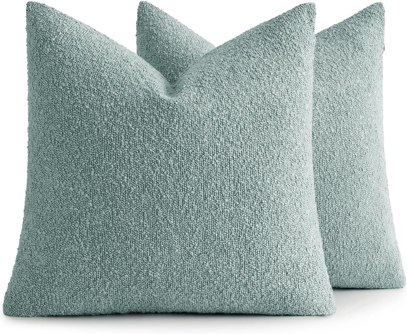 imageMIULEE 18x18 Inch Decorative Pillow Covers for Couch Bed Set of 2 Textured Boucle Neutral Winter Throw Pillows Orange Accent Solid Cushion Pillowcases Sofa Livingroom Home DecorAqua Blue
