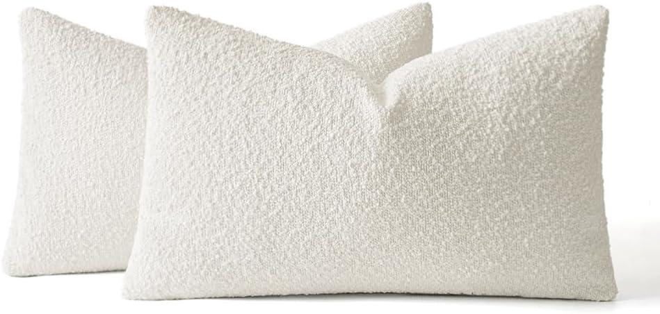 imageMIULEE 18x18 Inch Decorative Pillow Covers for Couch Bed Set of 2 Textured Boucle Neutral Winter Throw Pillows Orange Accent Solid Cushion Pillowcases Sofa Livingroom Home DecorWhite