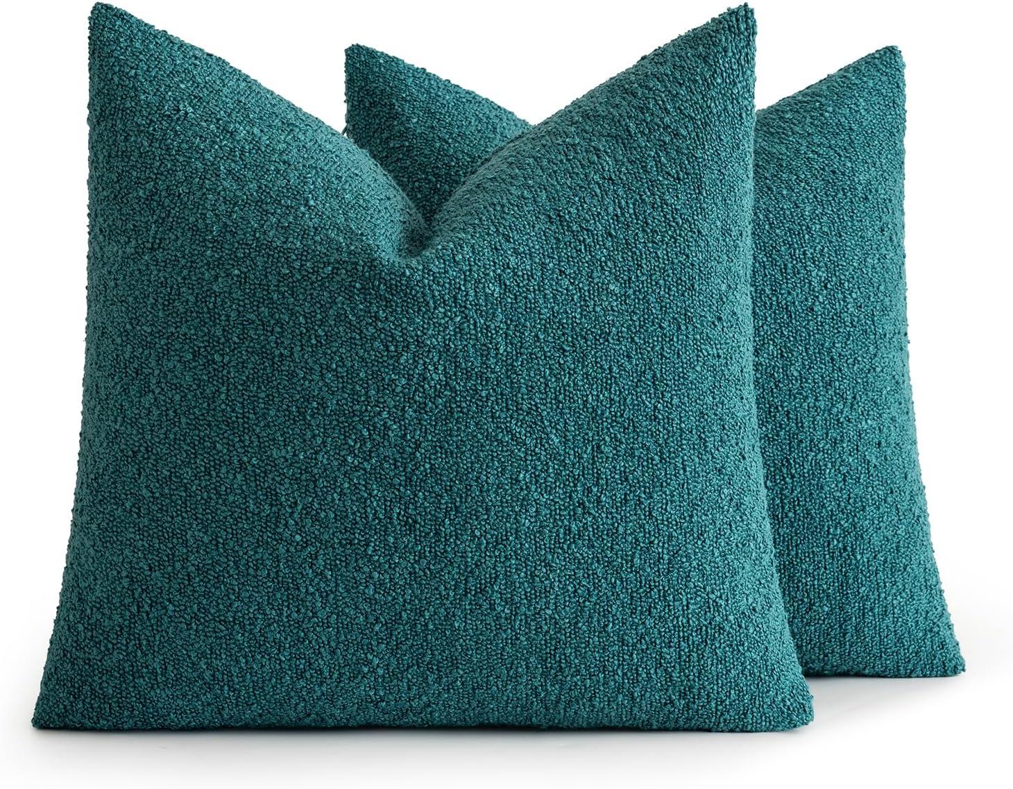 imageMIULEE 18x18 Inch Decorative Pillow Covers for Couch Bed Set of 2 Textured Boucle Neutral Winter Throw Pillows Orange Accent Solid Cushion Pillowcases Sofa Livingroom Home DecorTeal Blue