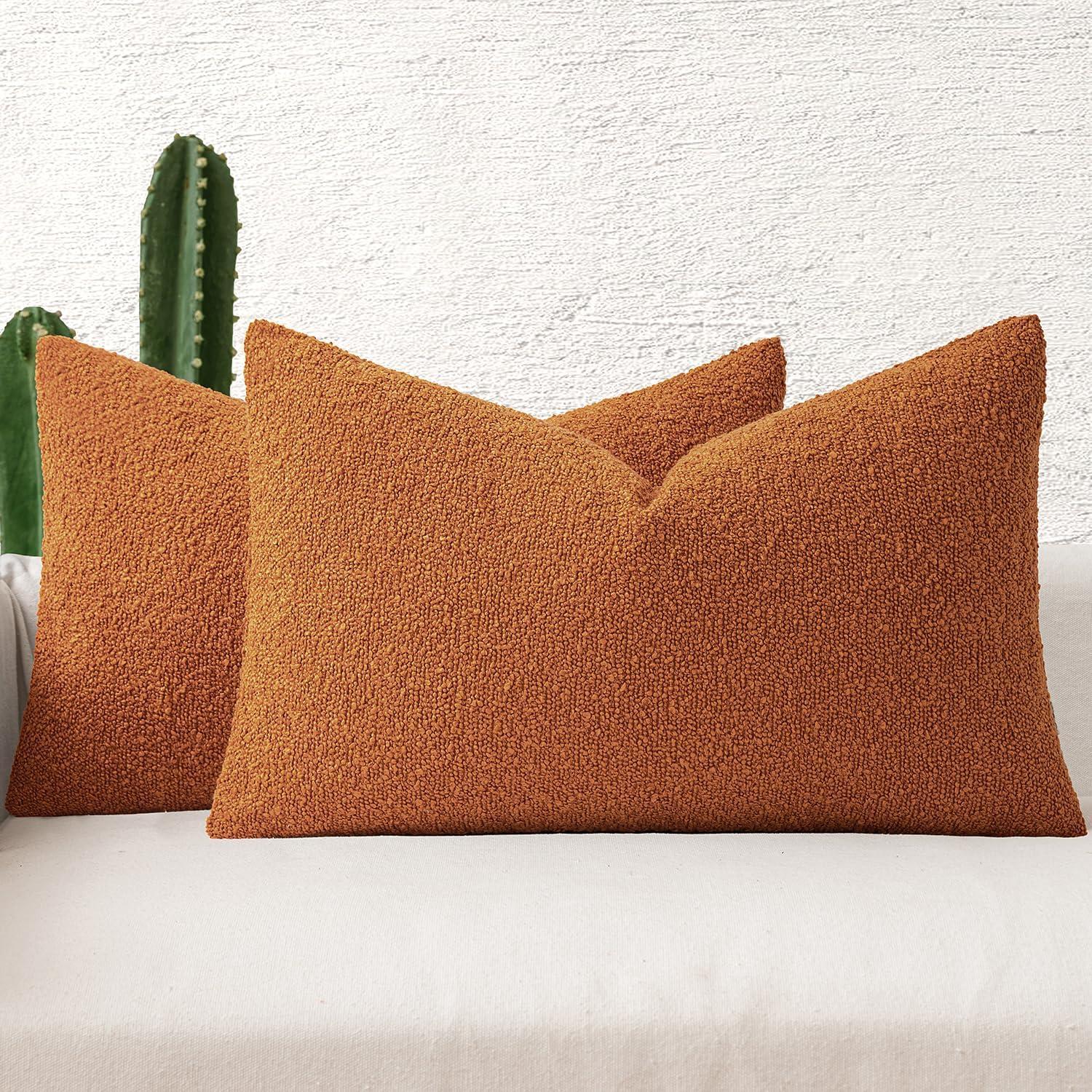 imageMIULEE 18x18 Inch Decorative Pillow Covers for Couch Bed Set of 2 Textured Boucle Neutral Winter Throw Pillows Orange Accent Solid Cushion Pillowcases Sofa Livingroom Home DecorOrange