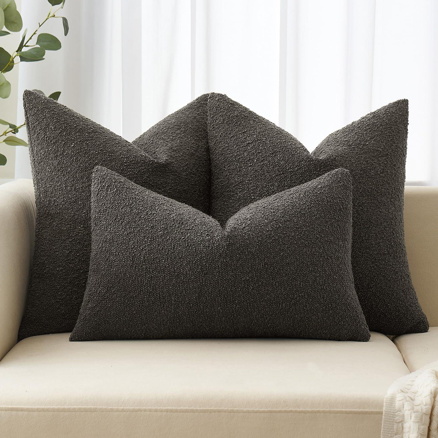 imageMIULEE 18x18 Inch Decorative Pillow Covers for Couch Bed Set of 2 Textured Boucle Neutral Winter Throw Pillows Orange Accent Solid Cushion Pillowcases Sofa Livingroom Home DecorDark Coffee