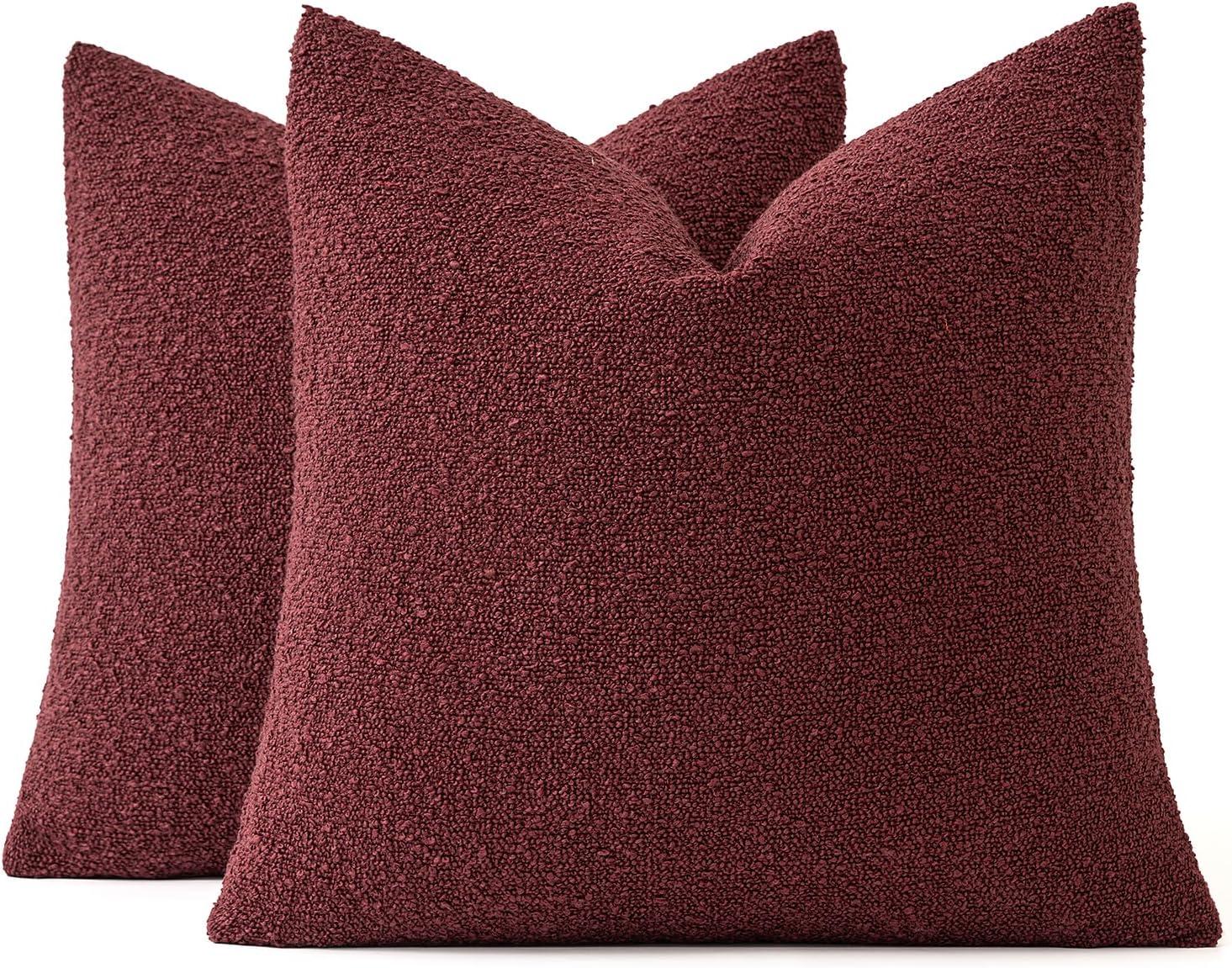 imageMIULEE 18x18 Inch Decorative Pillow Covers for Couch Bed Set of 2 Textured Boucle Neutral Winter Throw Pillows Orange Accent Solid Cushion Pillowcases Sofa Livingroom Home DecorBurgundy