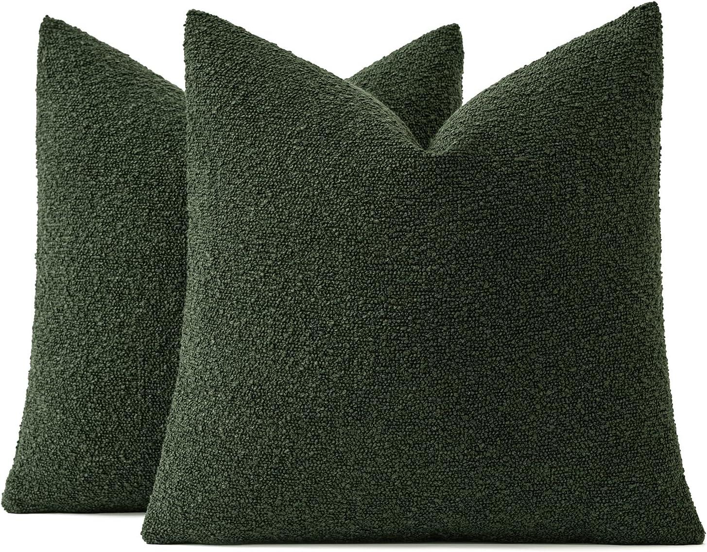 imageMIULEE 18x18 Inch Decorative Pillow Covers for Couch Bed Set of 2 Textured Boucle Neutral Winter Throw Pillows Orange Accent Solid Cushion Pillowcases Sofa Livingroom Home DecorDark Green