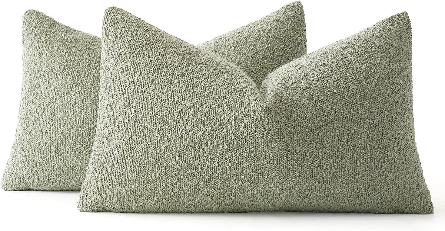 imageMIULEE 18x18 Inch Decorative Pillow Covers for Couch Bed Set of 2 Textured Boucle Neutral Winter Throw Pillows Orange Accent Solid Cushion Pillowcases Sofa Livingroom Home DecorSage Green