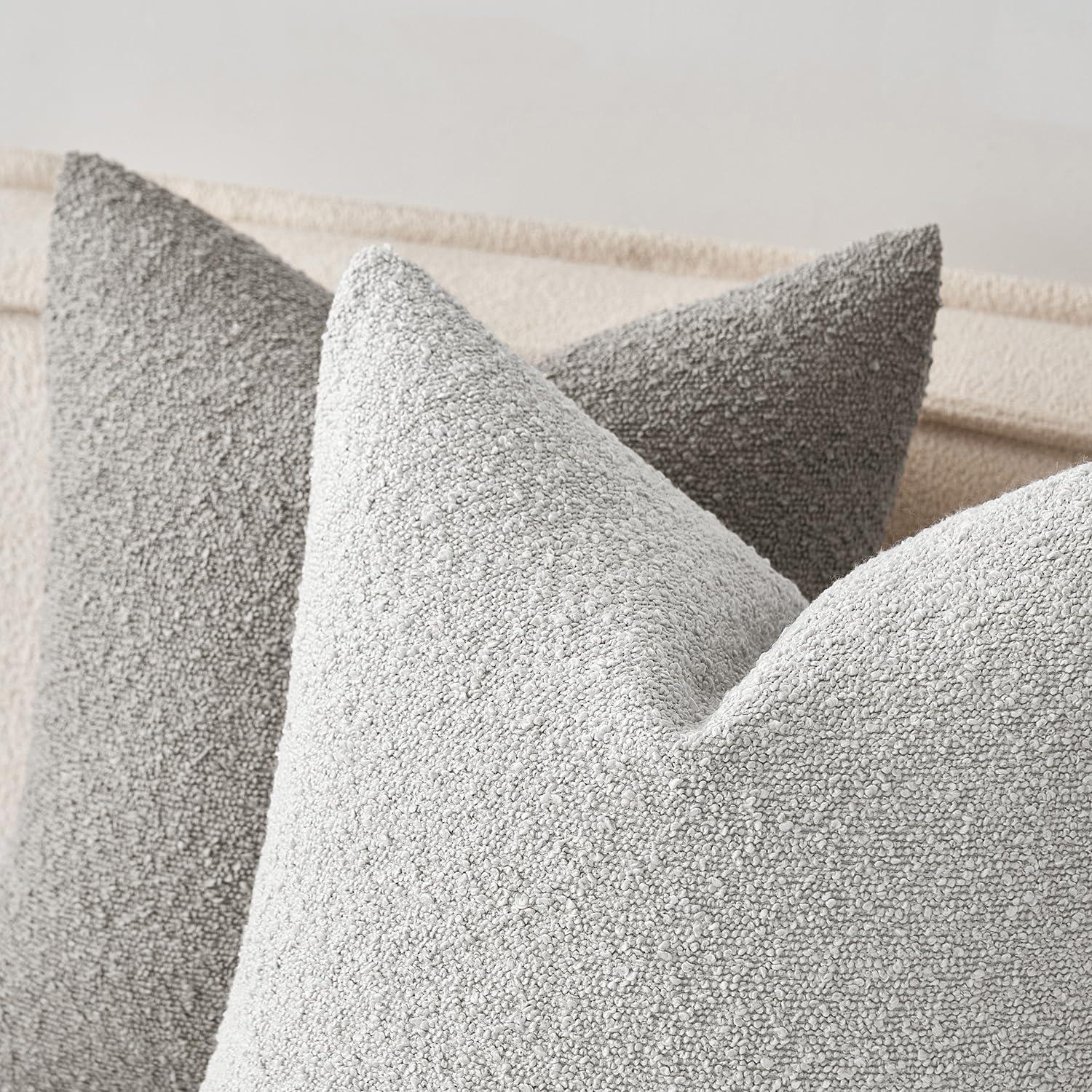 imageMIULEE 18x18 Inch Decorative Pillow Covers for Couch Bed Set of 2 Textured Boucle Neutral Winter Throw Pillows Orange Accent Solid Cushion Pillowcases Sofa Livingroom Home DecorLight Grey