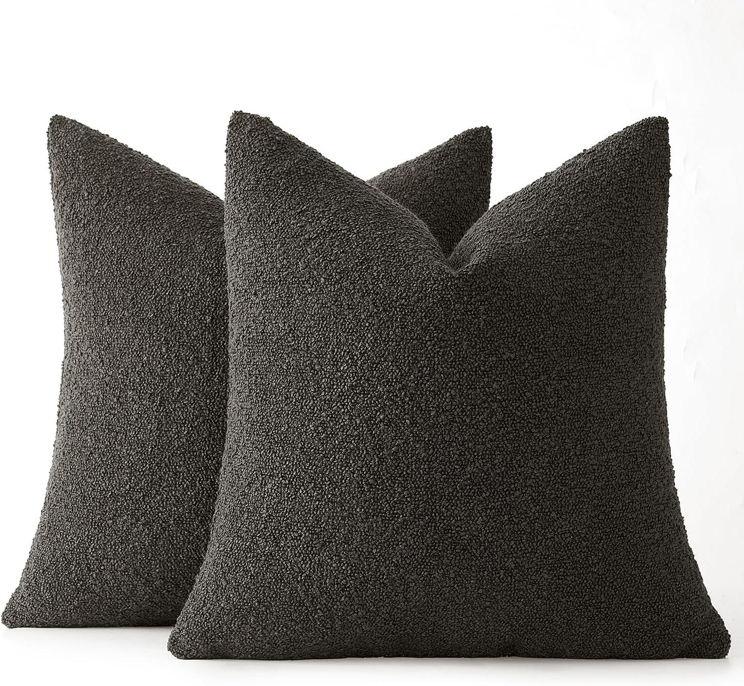 imageMIULEE 18x18 Inch Decorative Pillow Covers for Couch Bed Set of 2 Textured Boucle Neutral Winter Throw Pillows Orange Accent Solid Cushion Pillowcases Sofa Livingroom Home DecorDark Coffee