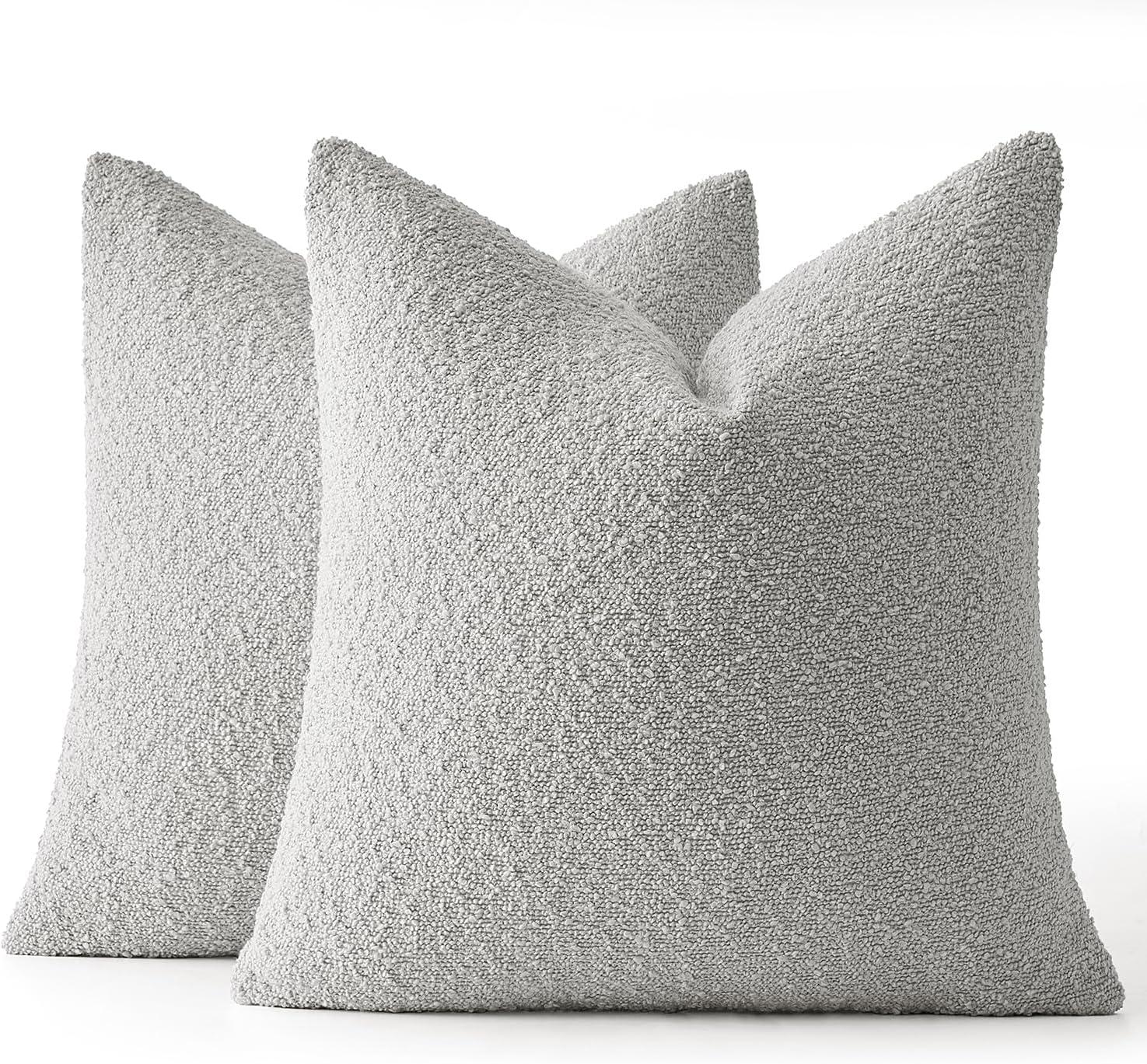 imageMIULEE 18x18 Inch Decorative Pillow Covers for Couch Bed Set of 2 Textured Boucle Neutral Winter Throw Pillows Orange Accent Solid Cushion Pillowcases Sofa Livingroom Home DecorLight Grey