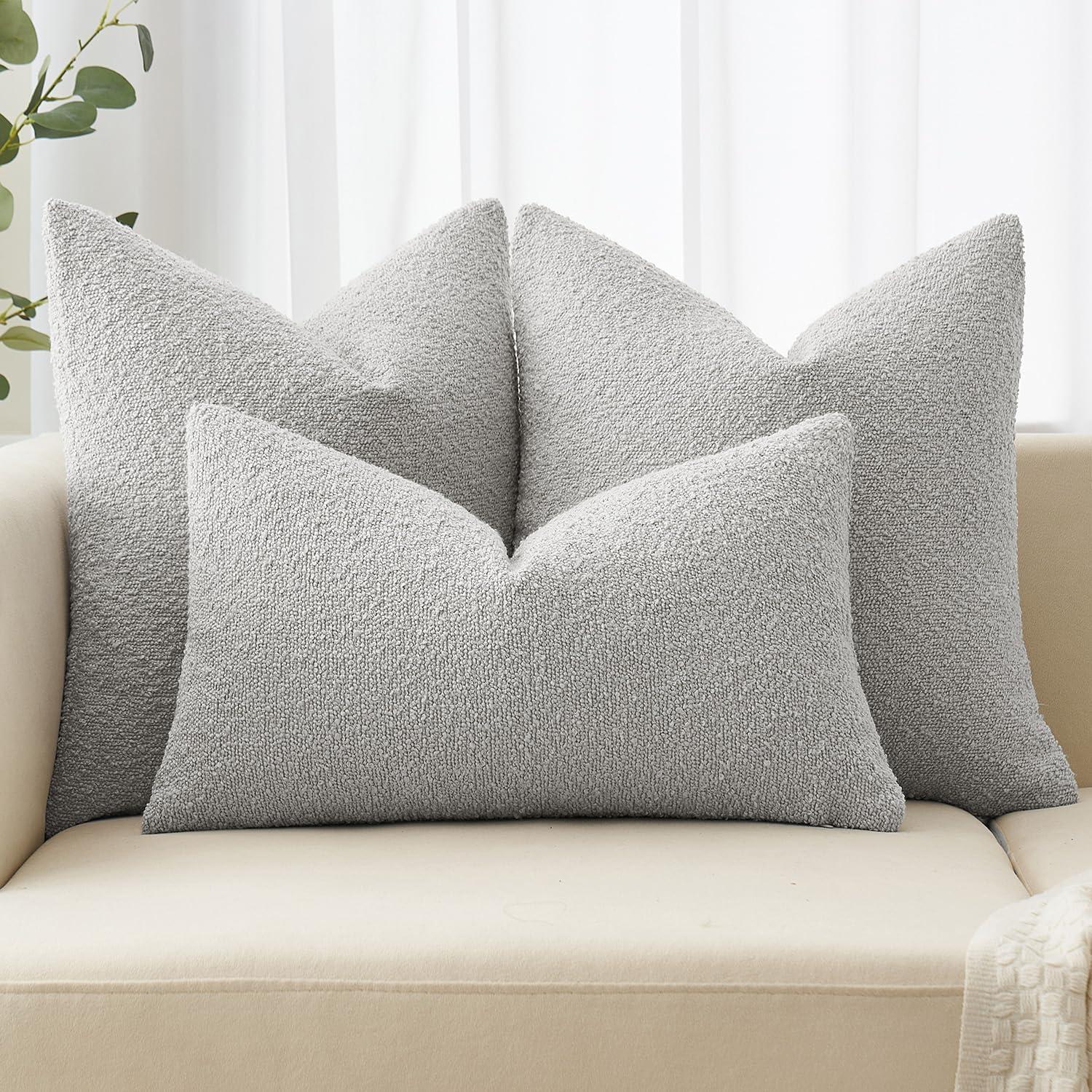 imageMIULEE 18x18 Inch Decorative Pillow Covers for Couch Bed Set of 2 Textured Boucle Neutral Winter Throw Pillows Orange Accent Solid Cushion Pillowcases Sofa Livingroom Home DecorLight Grey