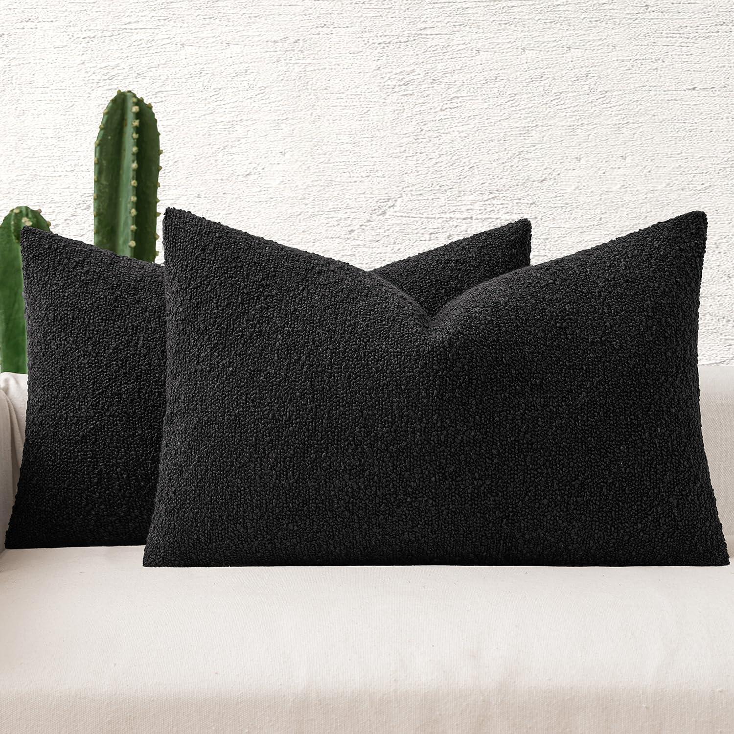 imageMIULEE 18x18 Inch Decorative Pillow Covers for Couch Bed Set of 2 Textured Boucle Neutral Winter Throw Pillows Orange Accent Solid Cushion Pillowcases Sofa Livingroom Home DecorBlack