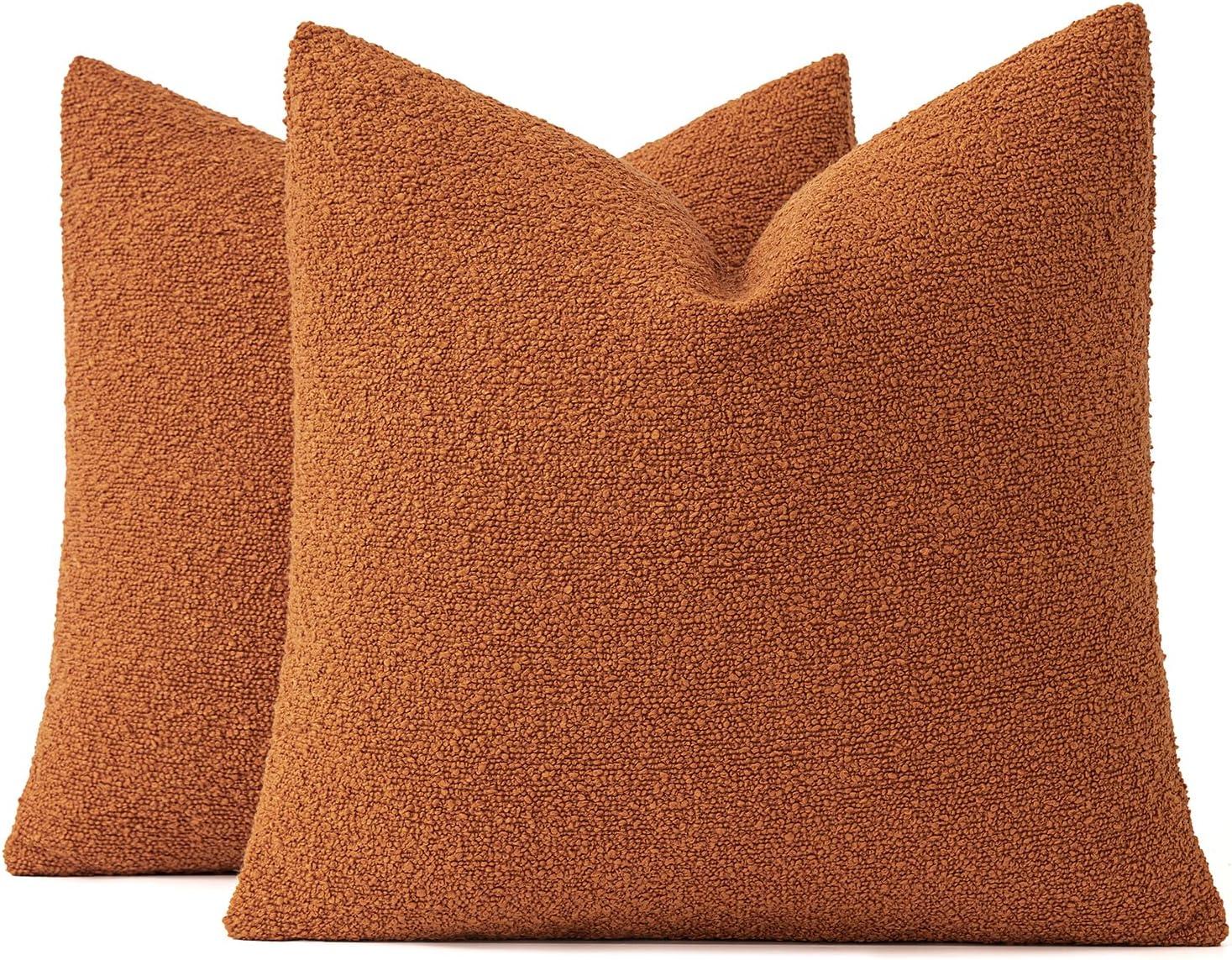 imageMIULEE 18x18 Inch Decorative Pillow Covers for Couch Bed Set of 2 Textured Boucle Neutral Winter Throw Pillows Orange Accent Solid Cushion Pillowcases Sofa Livingroom Home DecorOrange