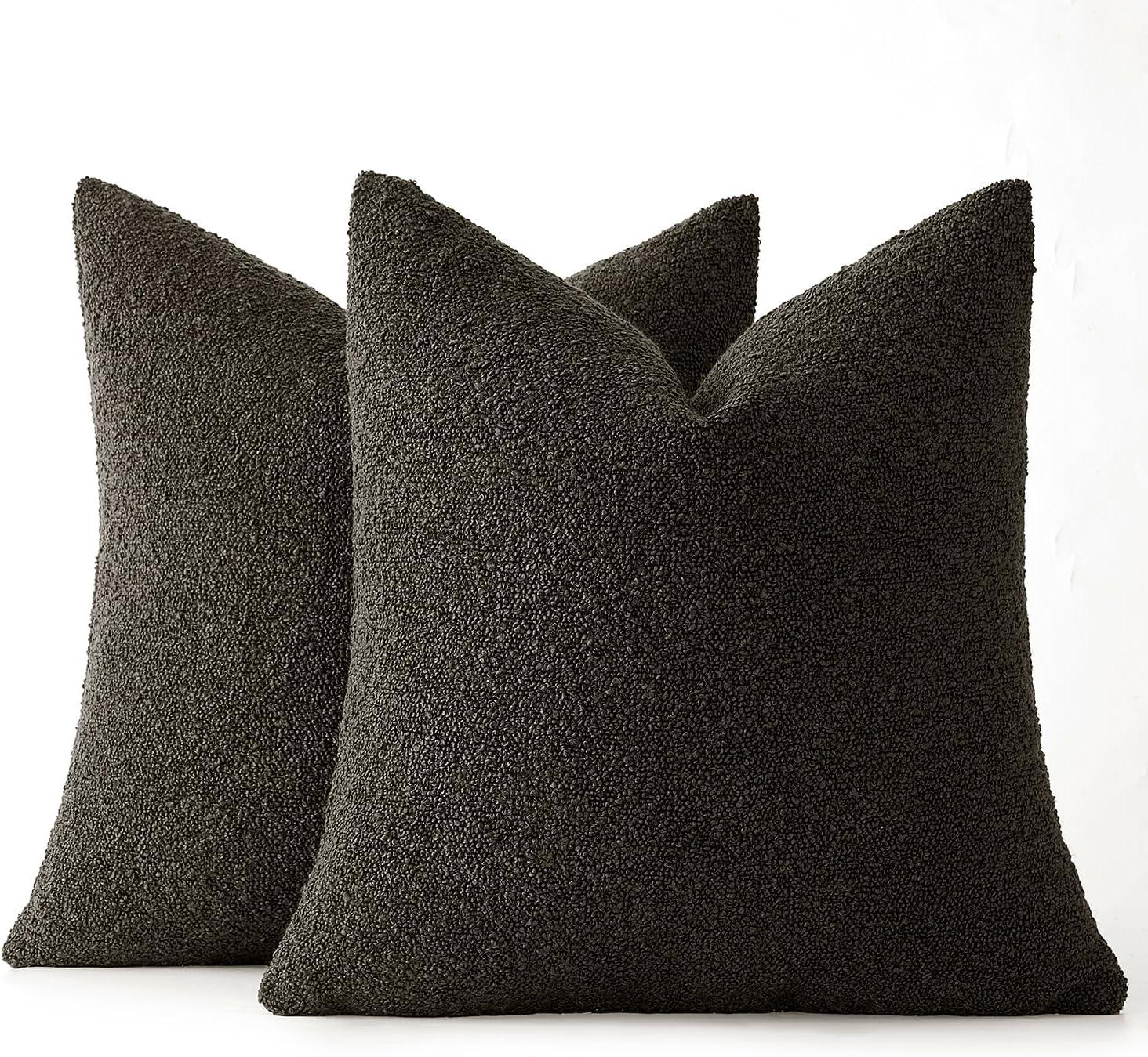 imageMIULEE 18x18 Inch Decorative Pillow Covers for Couch Bed Set of 2 Textured Boucle Neutral Winter Throw Pillows Orange Accent Solid Cushion Pillowcases Sofa Livingroom Home DecorDark Coffee