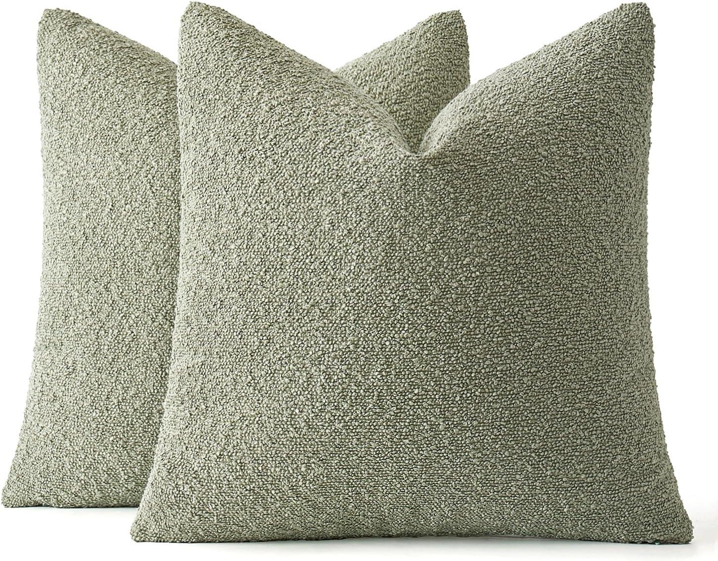 imageMIULEE 18x18 Inch Decorative Pillow Covers for Couch Bed Set of 2 Textured Boucle Neutral Winter Throw Pillows Orange Accent Solid Cushion Pillowcases Sofa Livingroom Home DecorSage Green