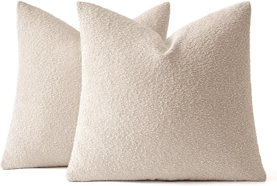 imageMIULEE 18x18 Inch Decorative Pillow Covers for Couch Bed Set of 2 Textured Boucle Neutral Winter Throw Pillows Orange Accent Solid Cushion Pillowcases Sofa Livingroom Home DecorOatmeal