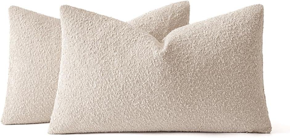 imageMIULEE 18x18 Inch Decorative Pillow Covers for Couch Bed Set of 2 Textured Boucle Neutral Winter Throw Pillows Orange Accent Solid Cushion Pillowcases Sofa Livingroom Home DecorOatmeal