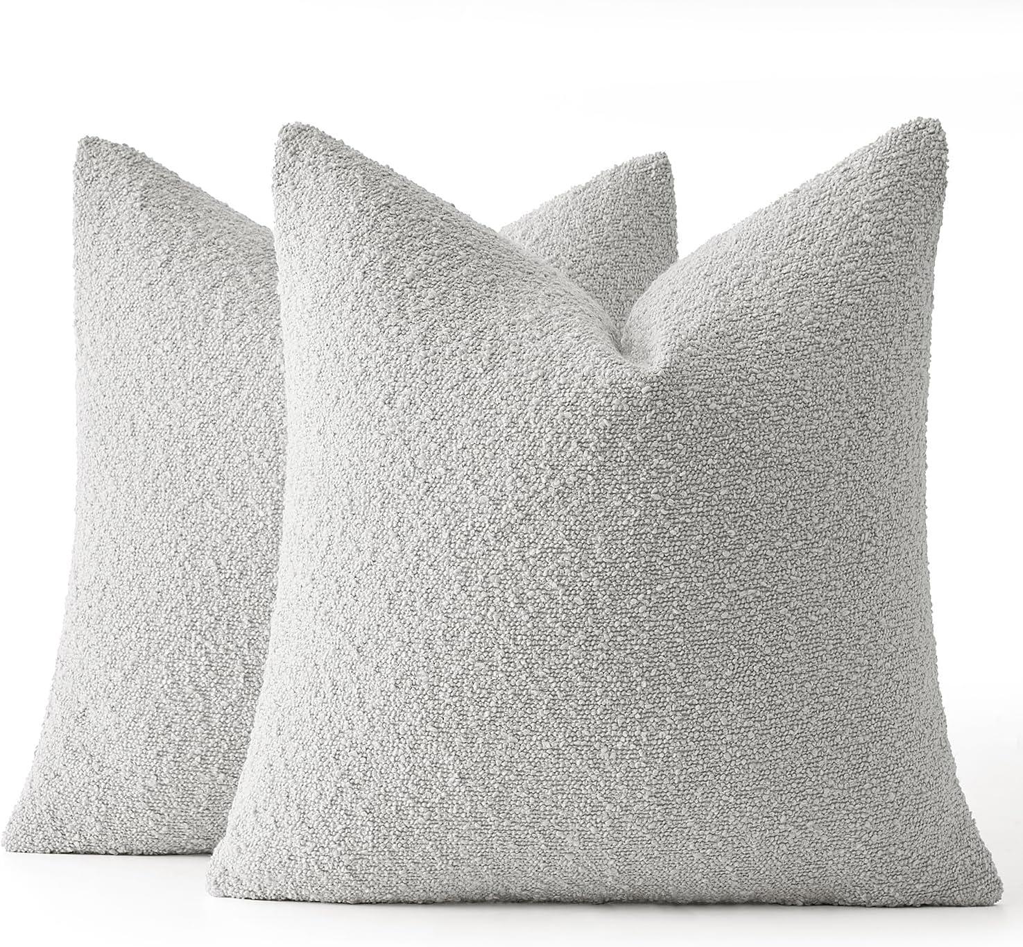 imageMIULEE 18x18 Inch Decorative Pillow Covers for Couch Bed Set of 2 Textured Boucle Neutral Winter Throw Pillows Orange Accent Solid Cushion Pillowcases Sofa Livingroom Home DecorLight Grey